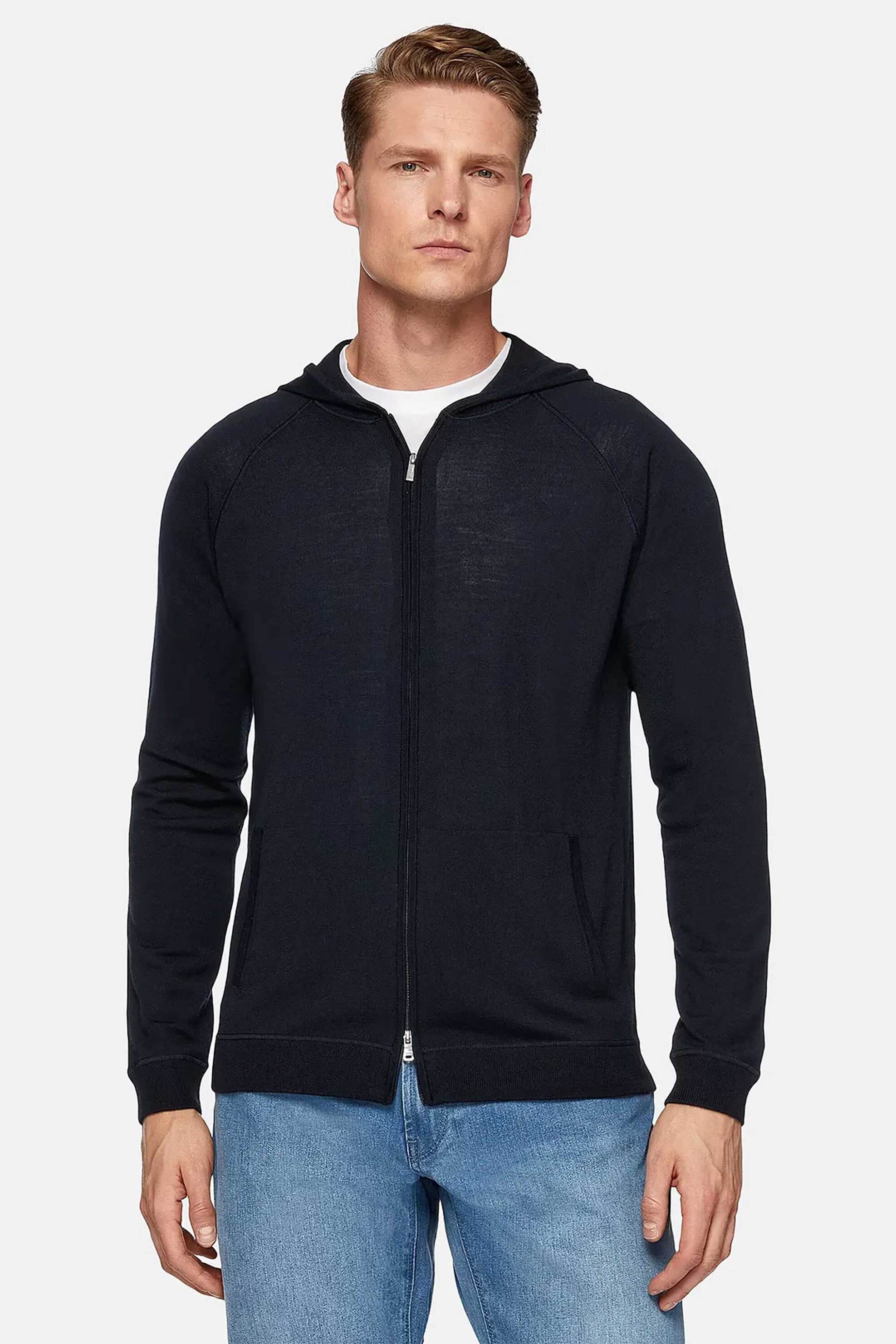 Boggi Milano ανδρική πλεκτή ζακέτα μονόχρωμη - BO24C000401 Μπλε Σκούρο