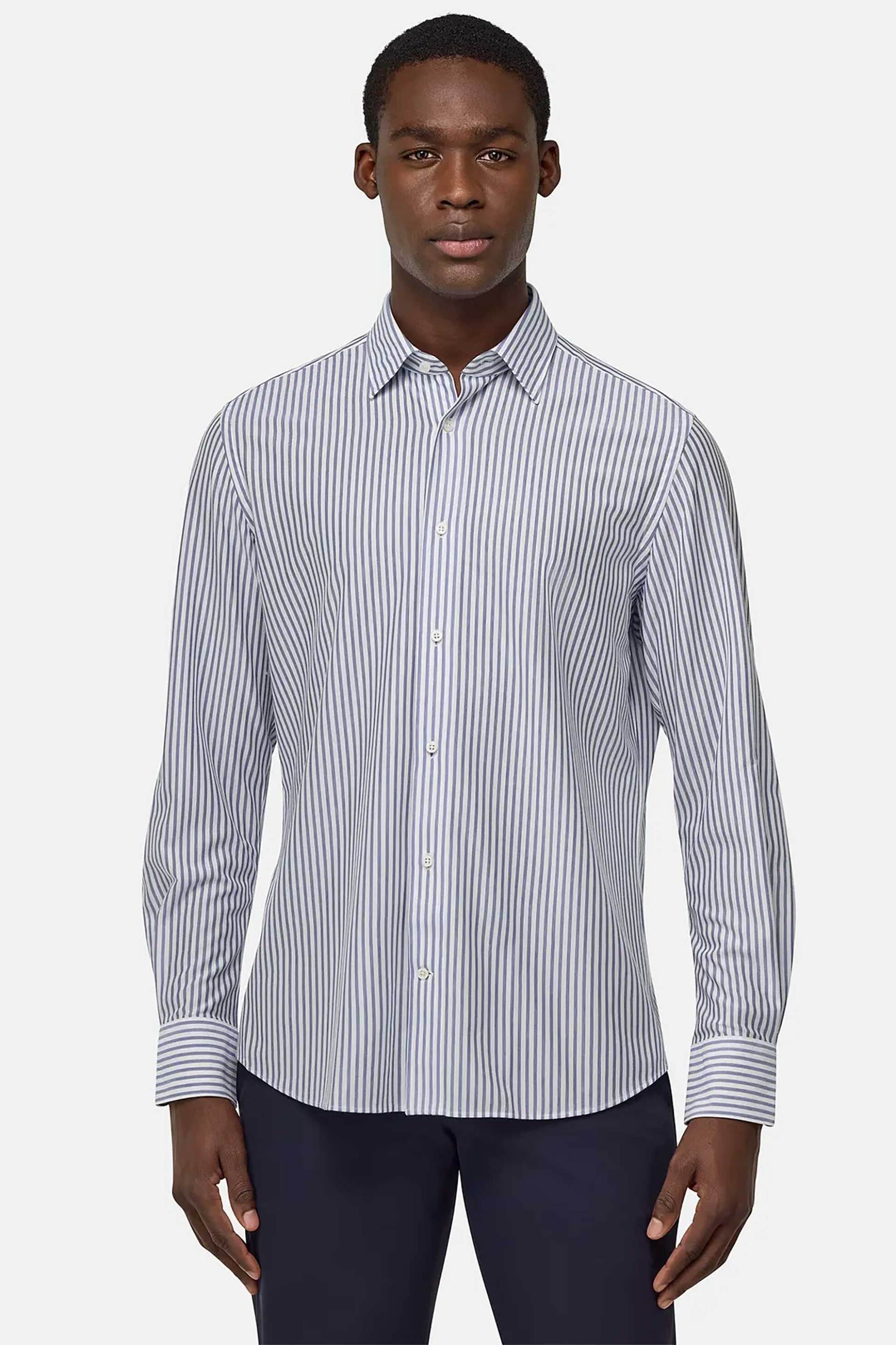 Boggi Milano ανδρικό πουκάμισο με ριγέ σχέδιο Regular Fit - BO25P063001 Μπλε