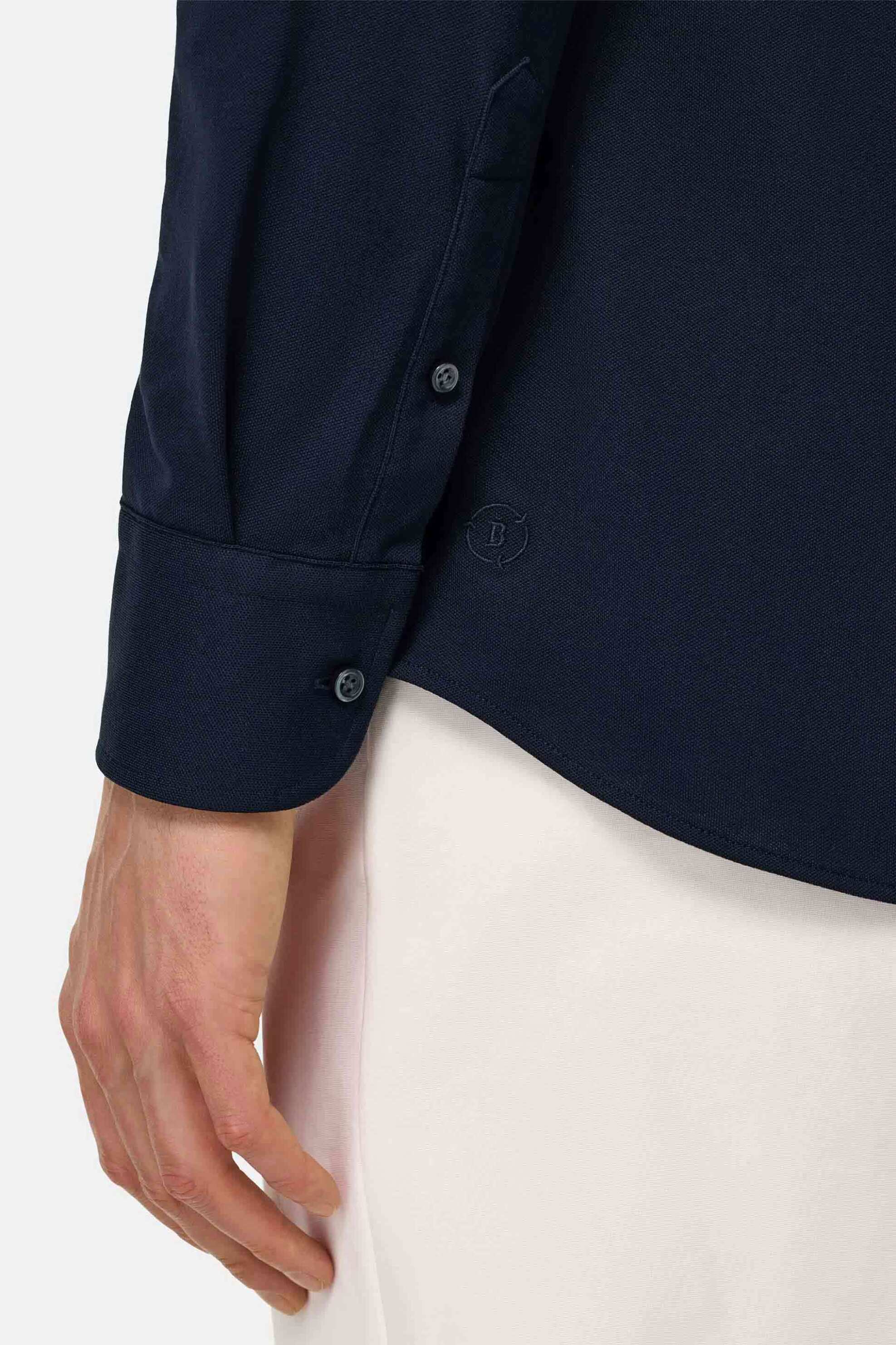 Boggi Milano Ανδρικό Πουκάμισο Πικέ Μονόχρωμο Regular Fit - Bo25P003402 Μπλε Σκούρο