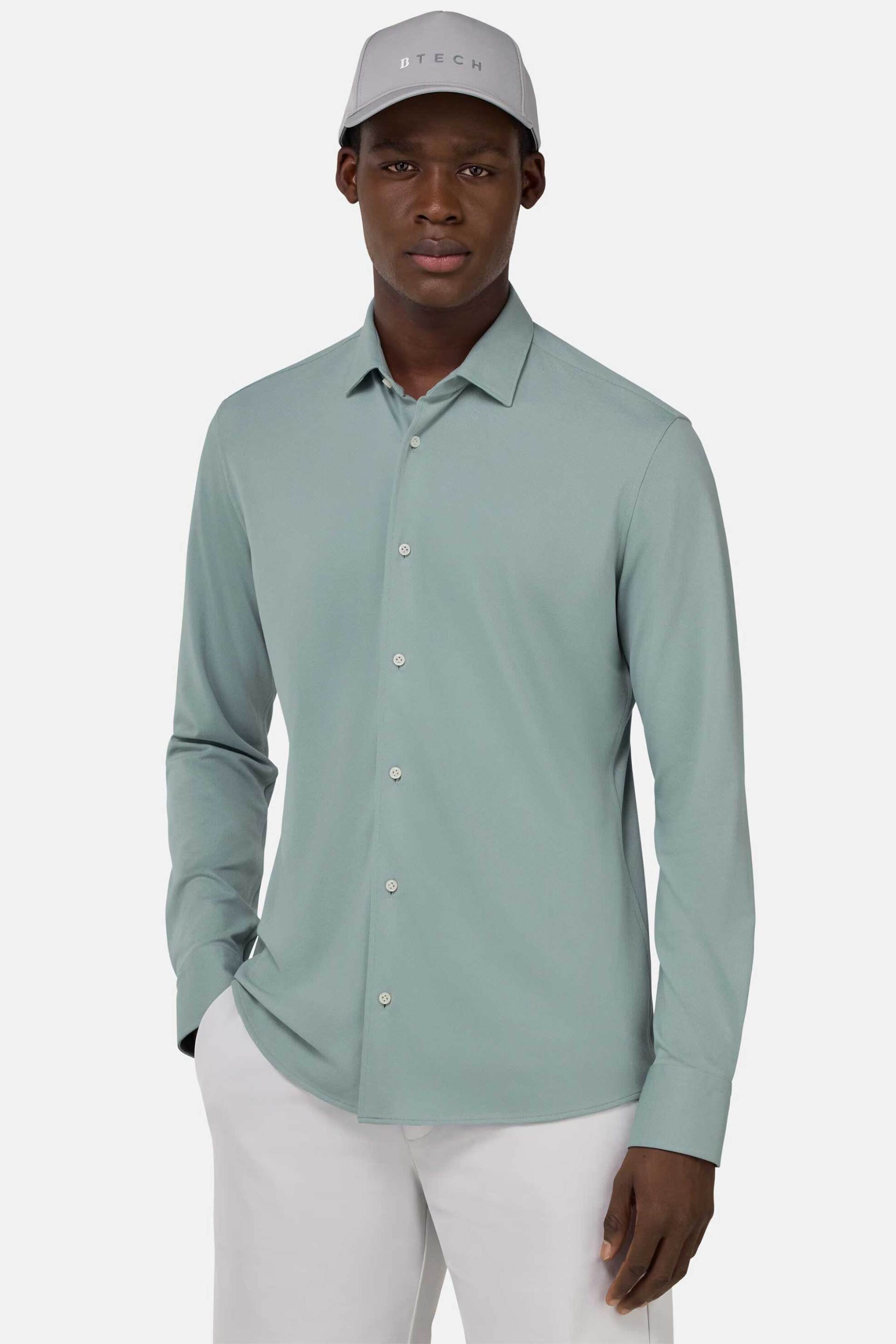 Boggi Milano ανδρικό πουκάμισο πικέ μονόχρωμο Regular Fit - BO25P003405 Βεραμάν Ανοιχτό