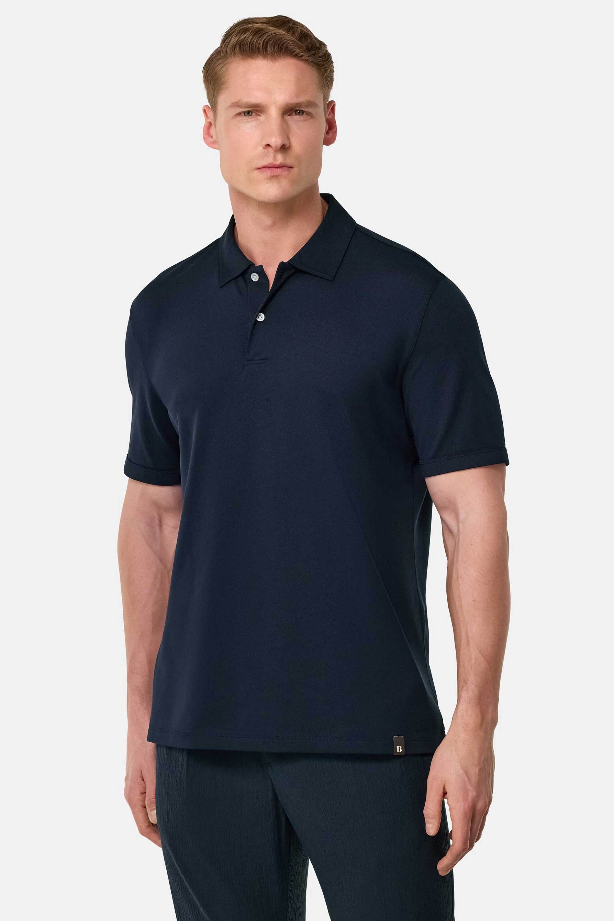 Boggi Milano ανδρική μπλούζα πόλο πικέ κοντομάνικη Regular Fit - BO25P004202 Μπλε Σκούρο
