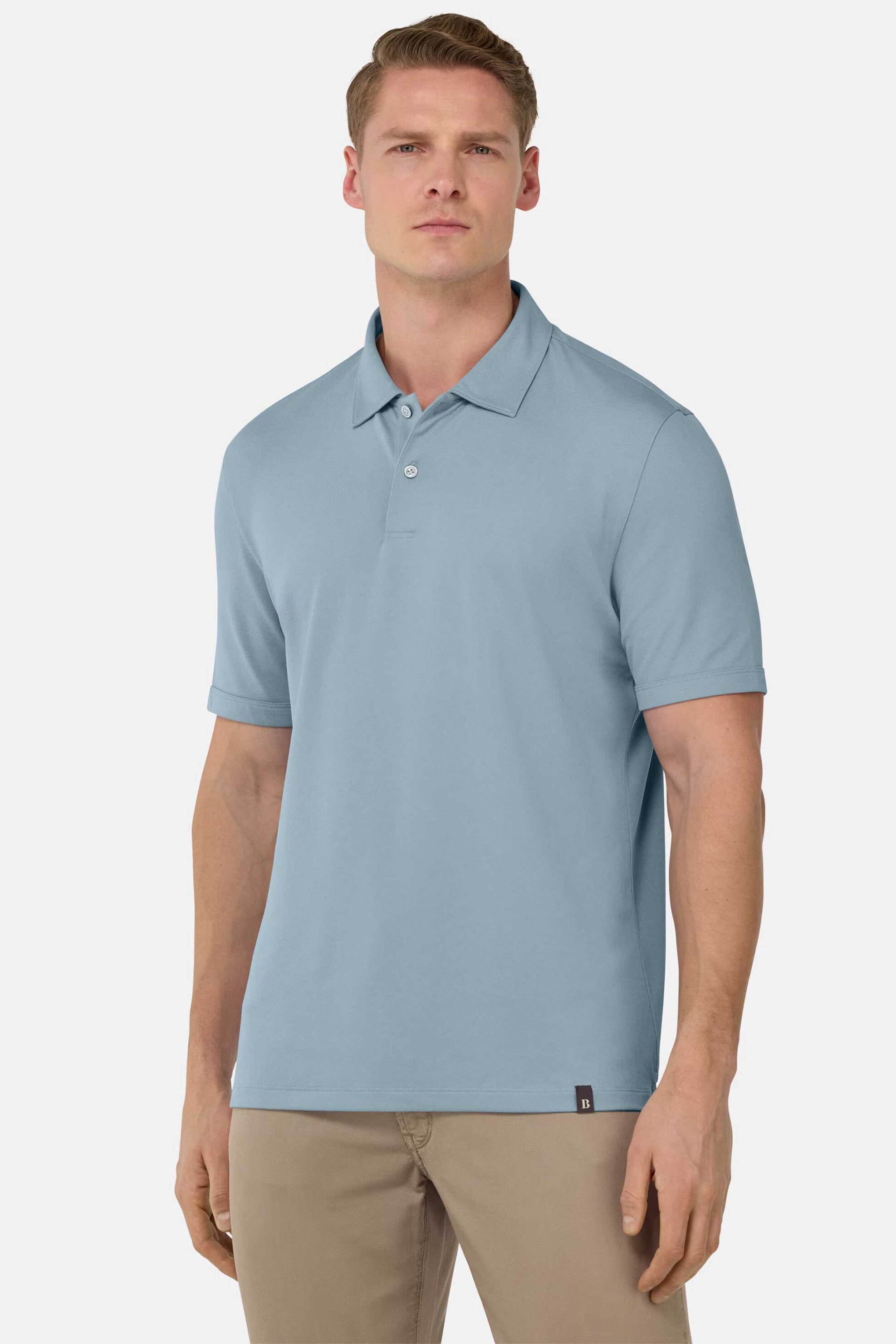 Boggi Milano ανδρική μπλούζα πόλο πικέ κοντομάνικη Regular Fit - BO25P004204 Μπλε Ανοιχτό