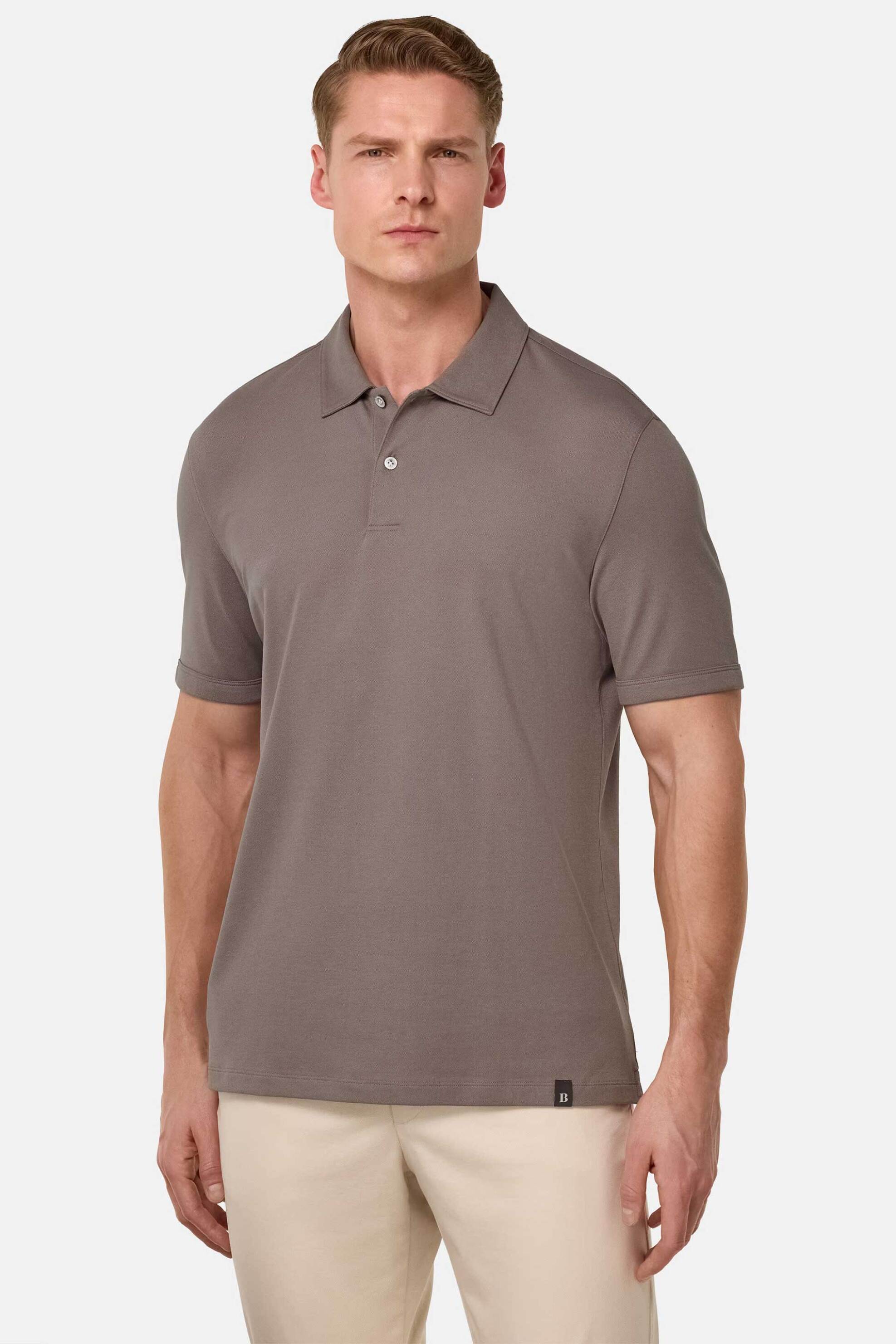 Boggi Milano ανδρική μπλούζα πόλο πικέ κοντομάνικη Regular Fit - BO25P004205 Καφέ Ανοιχτό