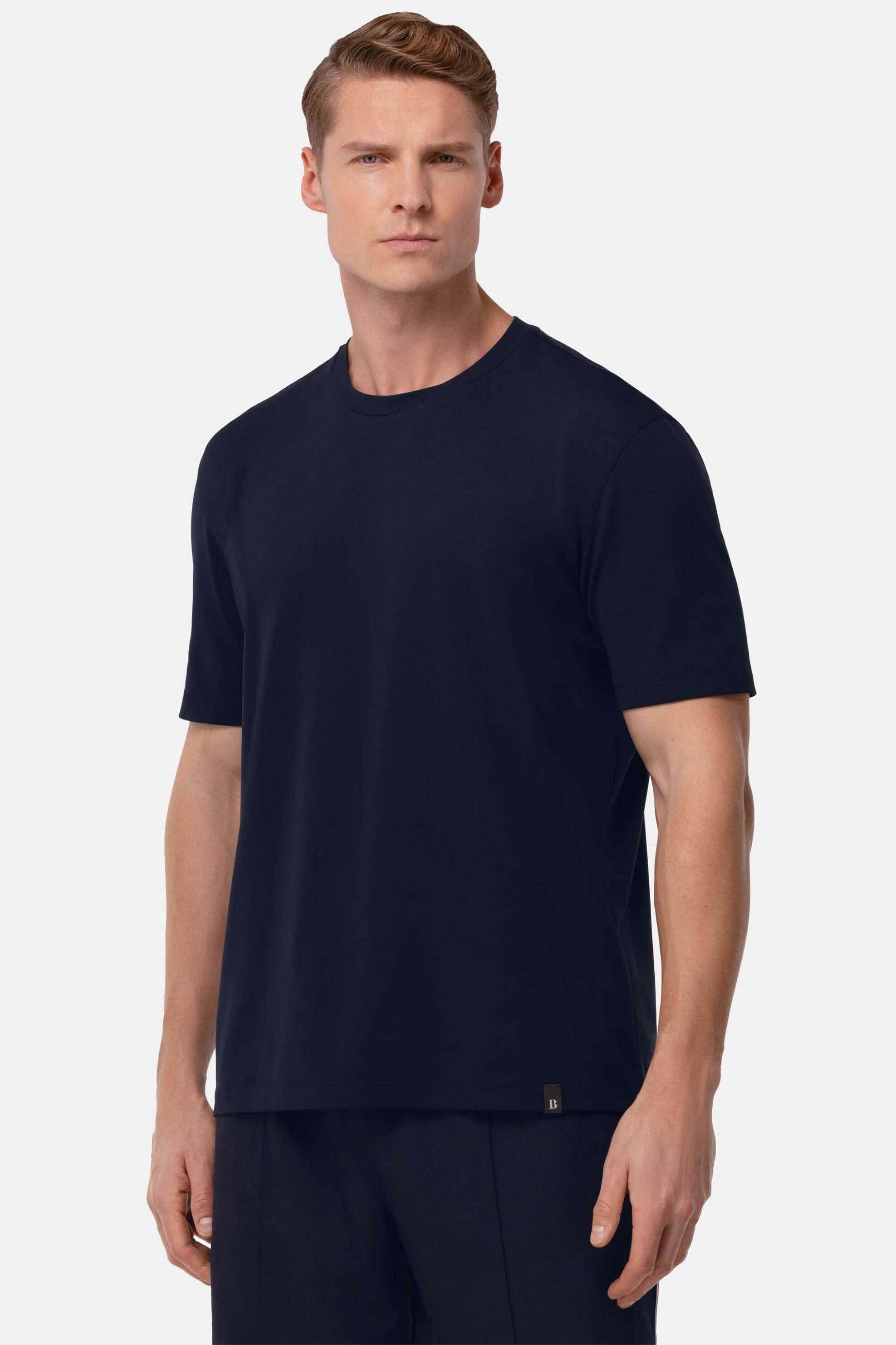 Boggi Milano ανδρικό T-shirt πικέ μονόχρωμο Regular Fit - BO25P004302 Μπλε Σκούρο