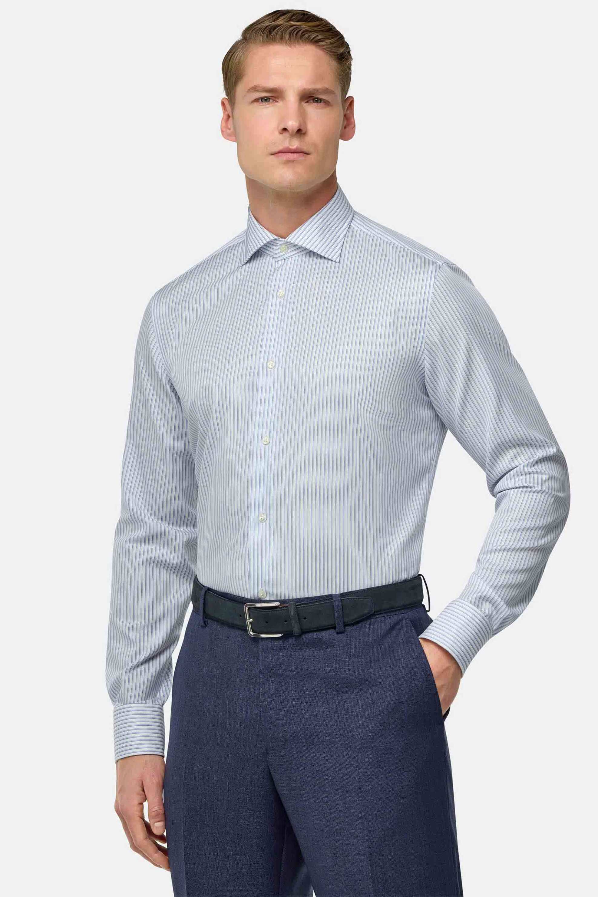 Boggi Milano ανδρικό πουκάμισο με ριγέ σχέδιο Slim Fit - BO25P040701 Σιελ