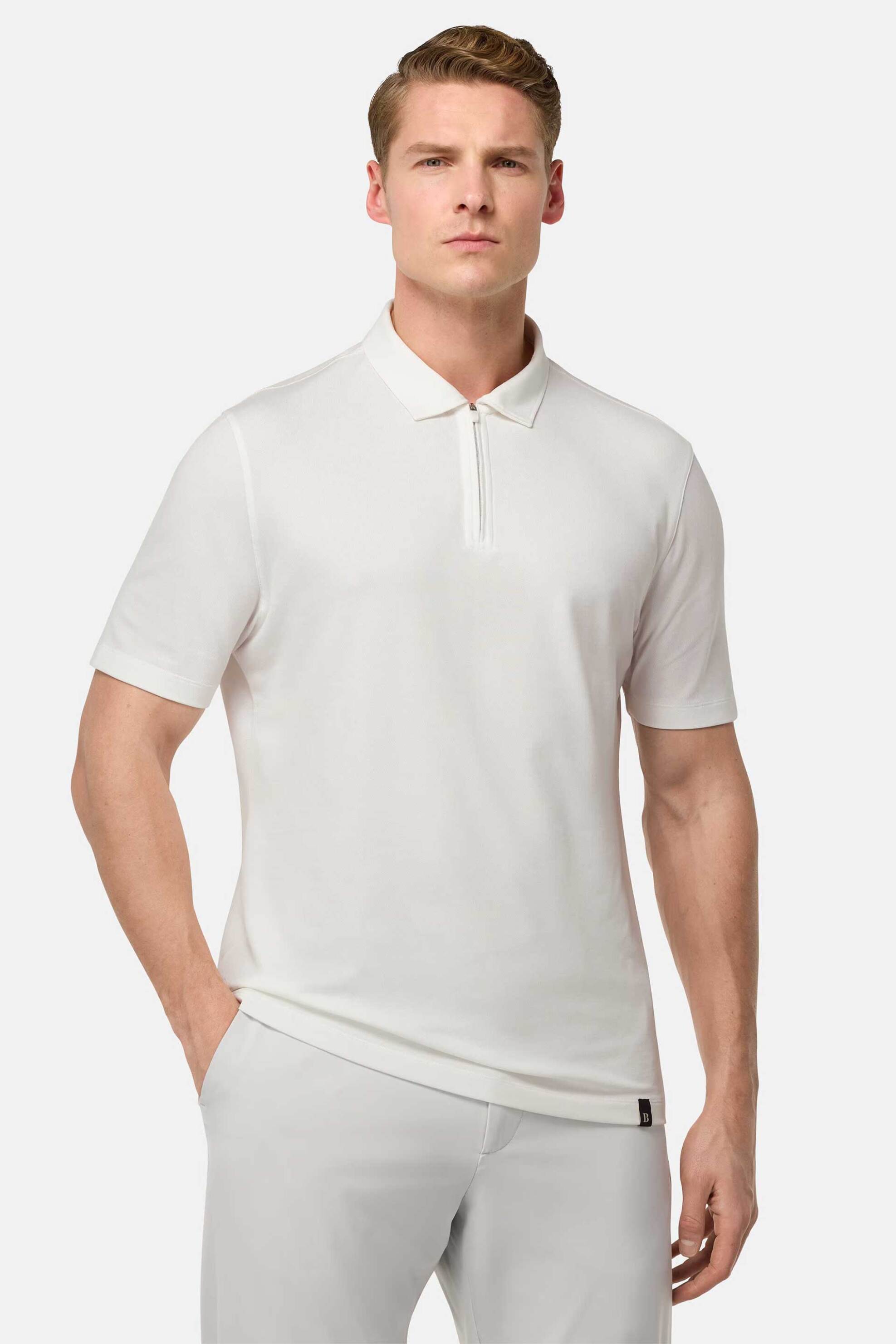 Boggi Milano ανδρική μπλούζα πόλο πικέ κοντομάνικη Regular Fit - BO25P063201 Λευκό