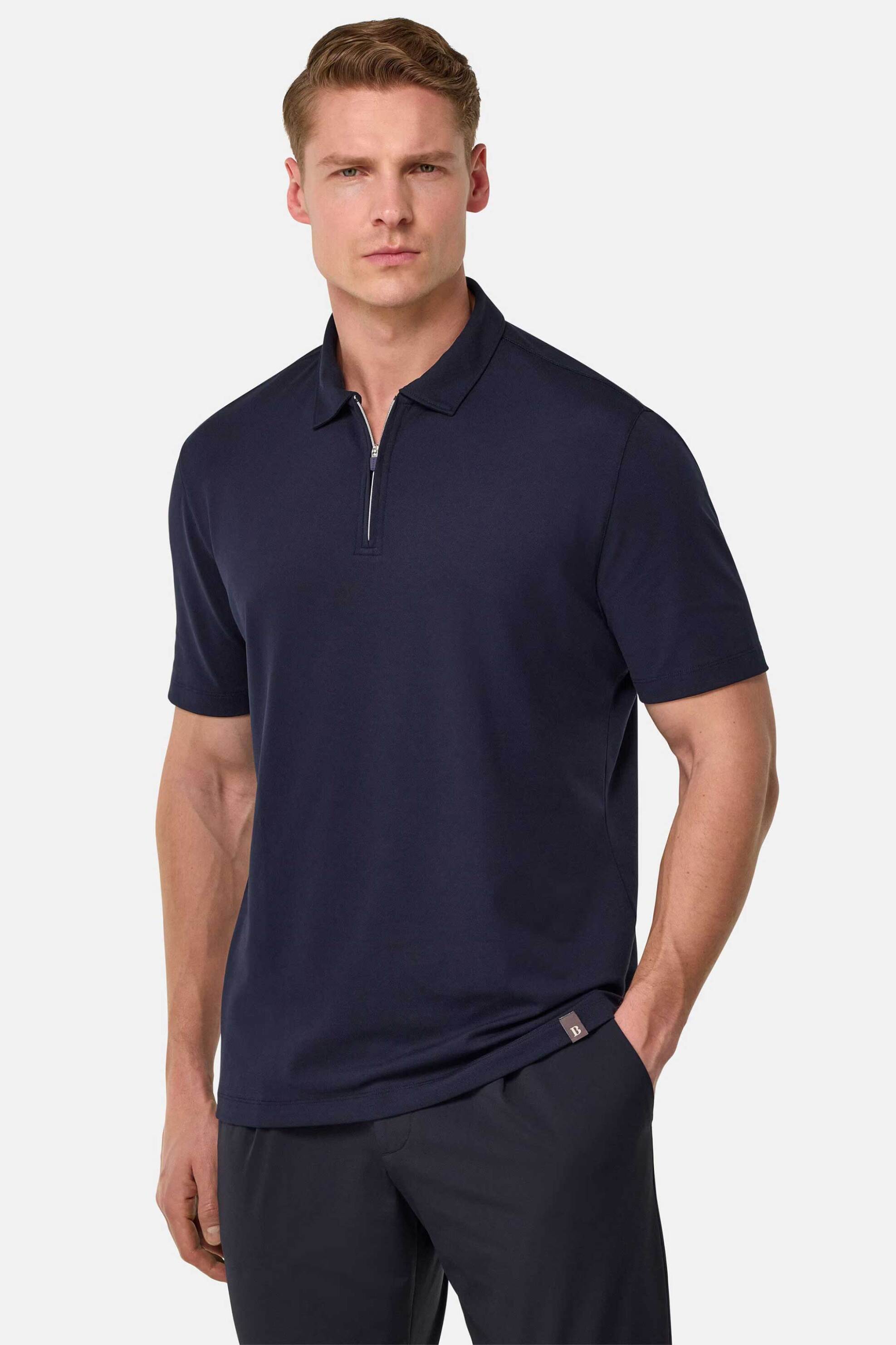 Boggi Milano ανδρική μπλούζα πόλο πικέ κοντομάνικη Regular Fit - BO25P063202 Μπλε Σκούρο