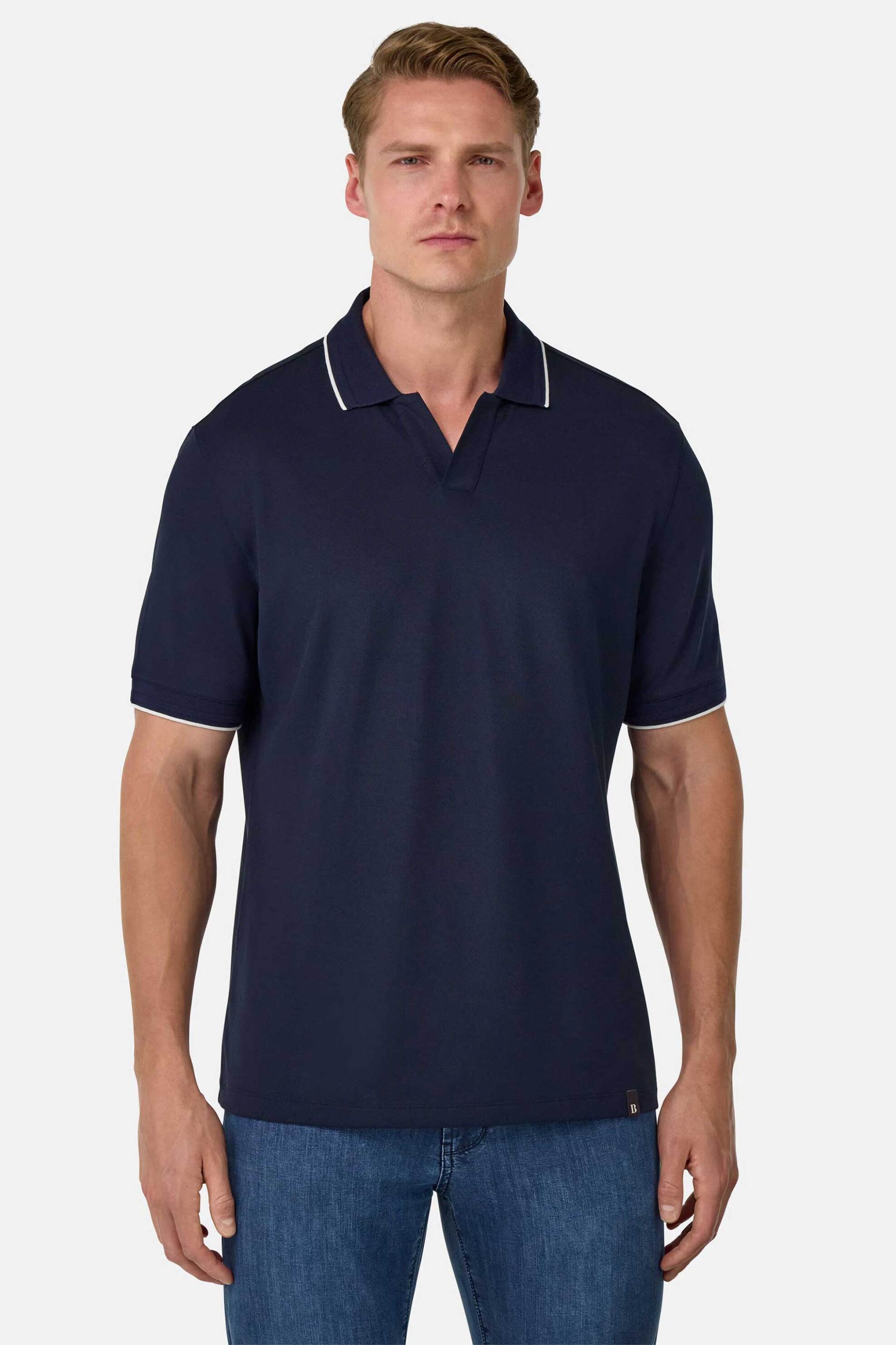 Boggi Milano ανδρική μπλούζα πόλο πικέ κοντομάνικη Regular Fit - BO25P004102 Μπλε Σκούρο