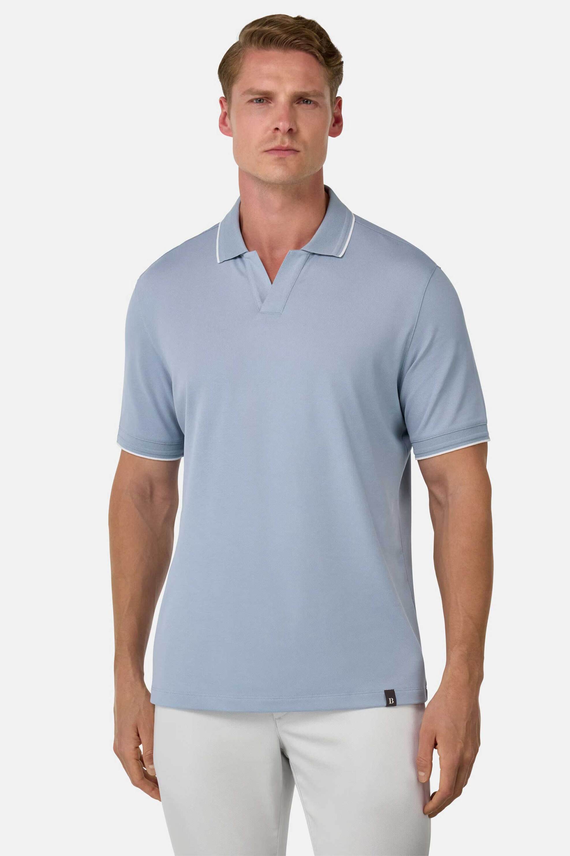 Boggi Milano ανδρική μπλούζα πόλο πικέ κοντομάνικη Regular Fit - BO25P004106 Σιελ