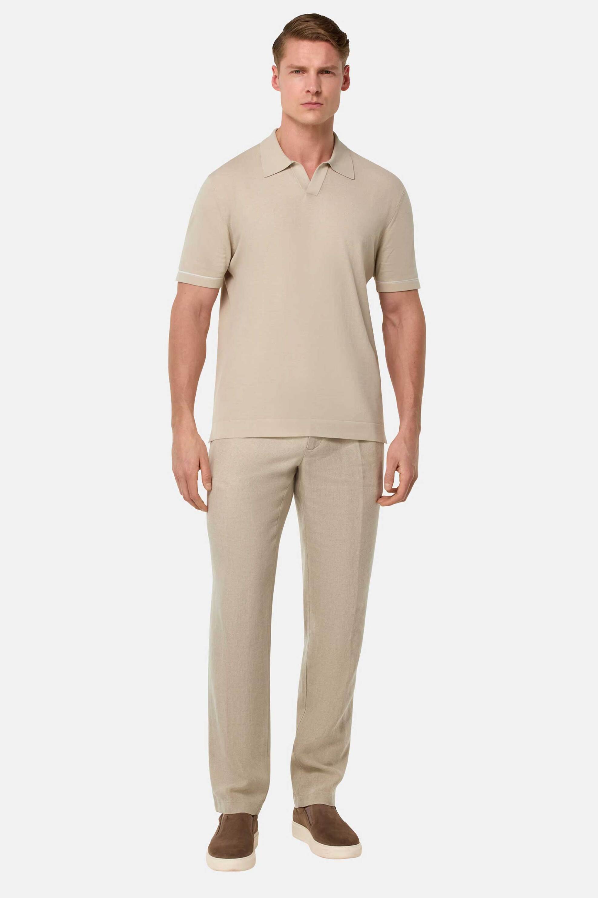 Boggi Milano ανδρικό λινό παντελόνι με ελαστική μέση Tapered Fit - BO25P034703 Μπεζ