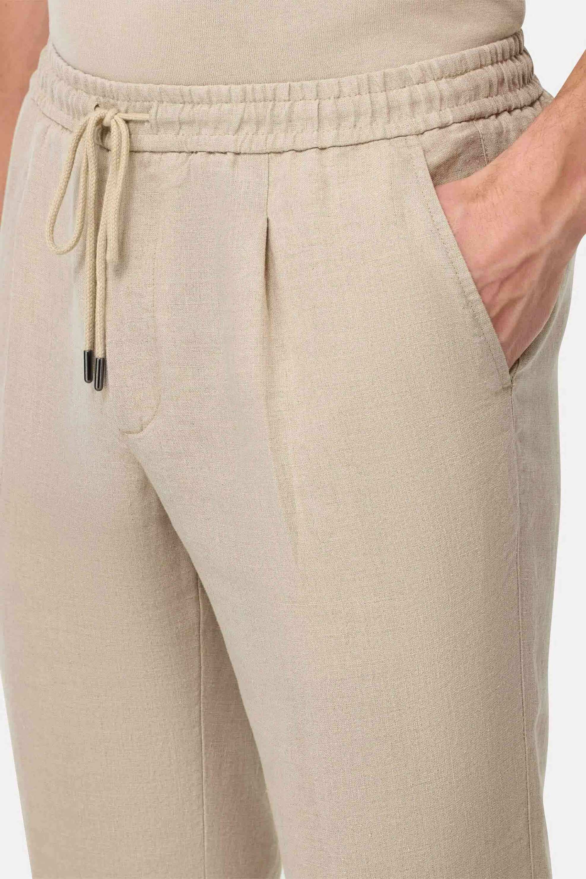 Boggi Milano Ανδρικό Λινό Παντελόνι με Ελαστική Μέση Tapered Fit - Bo25P034703 Μπεζ
