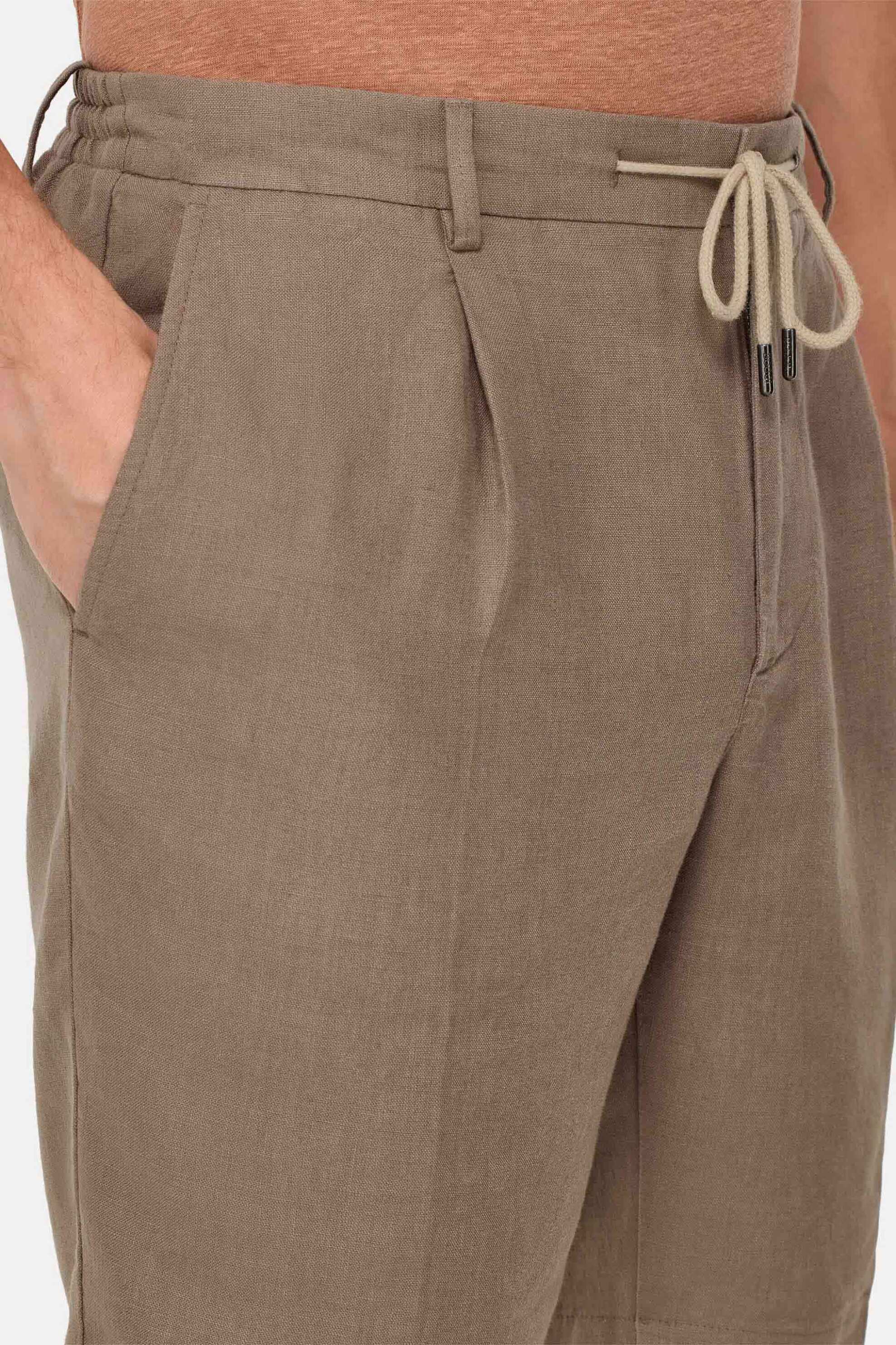 Boggi Milano Ανδρική Λινή Βερμούδα Μονόχρωμη Regular Fit - Bo25P035903 Καφέ Ανοιχτό