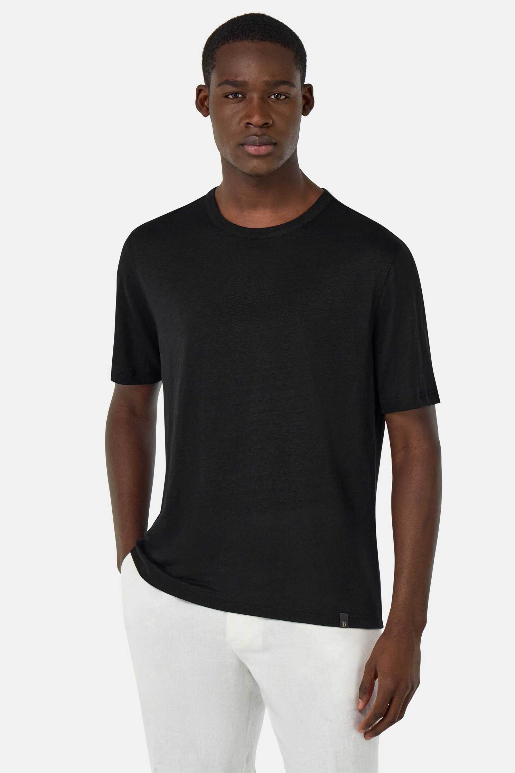 Boggi Milano ανδρικό λινό T-shirt μονόχρωμο Regular Fit - BO25P034912 Μαύρο