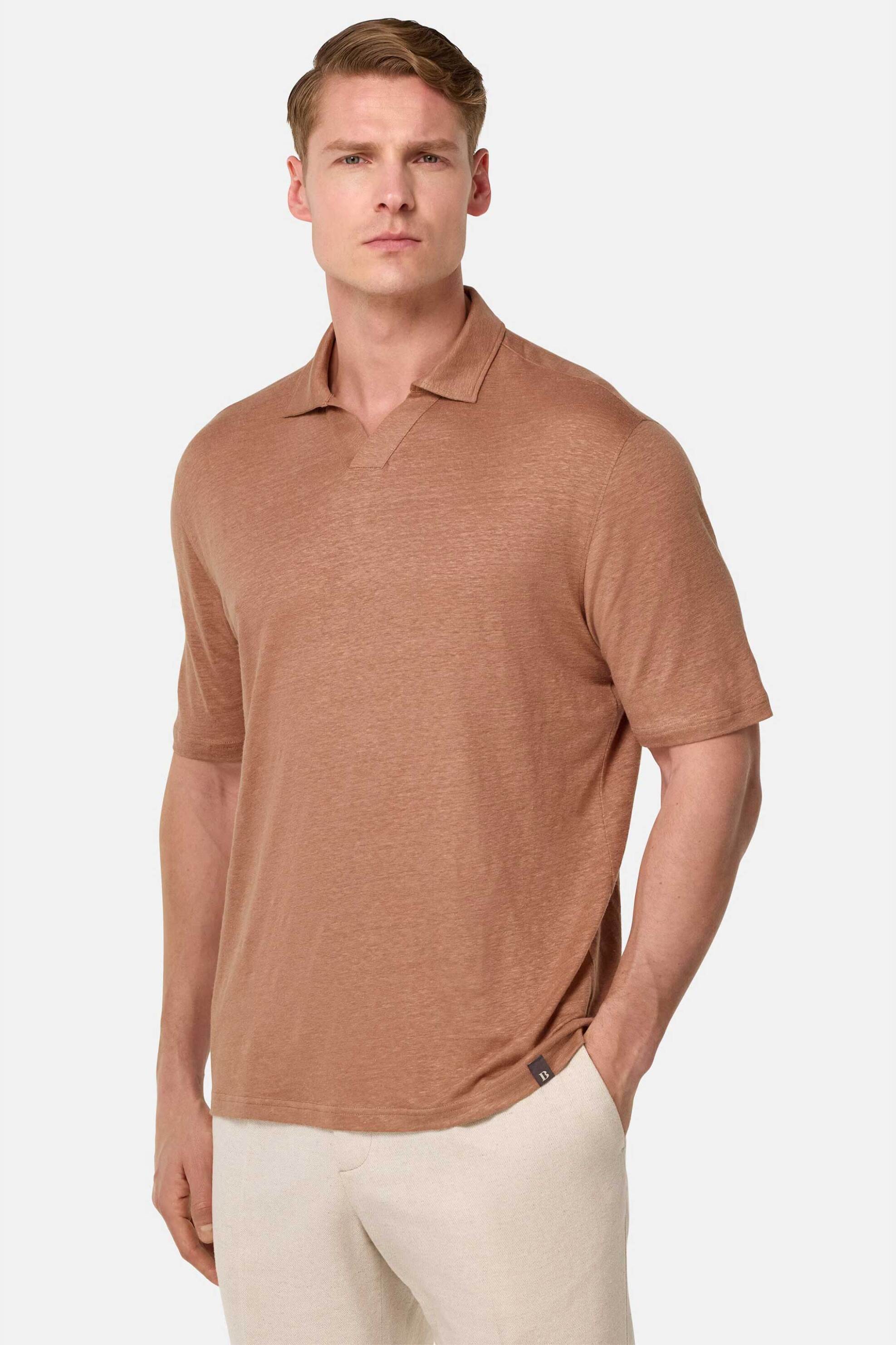 Boggi Milano ανδρική μπλούζα πόλο μονόχρωμη Regular Fit - BO25P035103 Καφέ Ανοιχτό