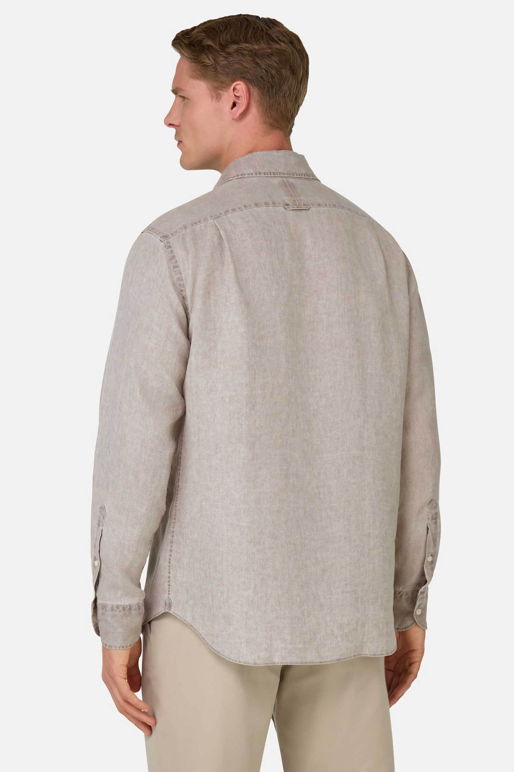 Boggi Milano Ανδρικό Λινό Πουκάμισο Regular Fit - Bo25P004703 Καφέ Ανοιχτό