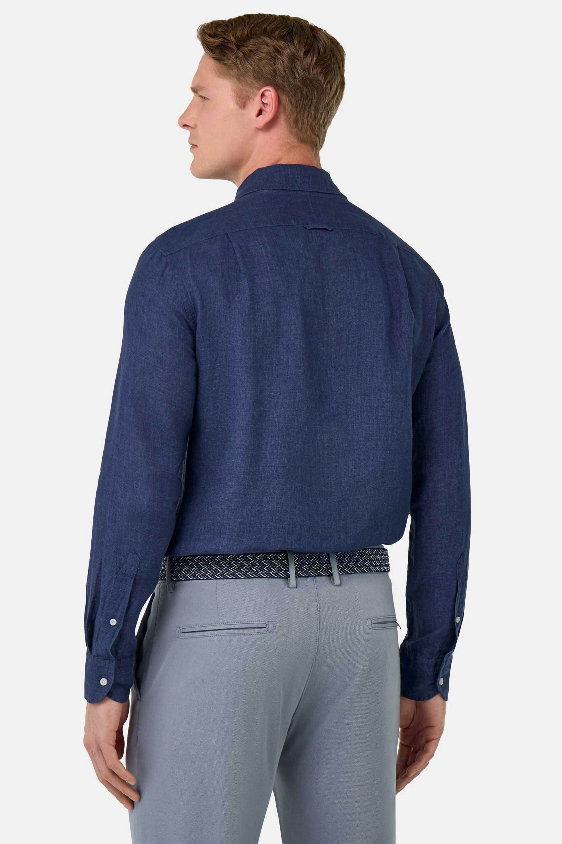 Boggi Milano Ανδρικό Λινό Πουκάμισο Regular Fit - Bo25P004704 Μπλε Σκούρο