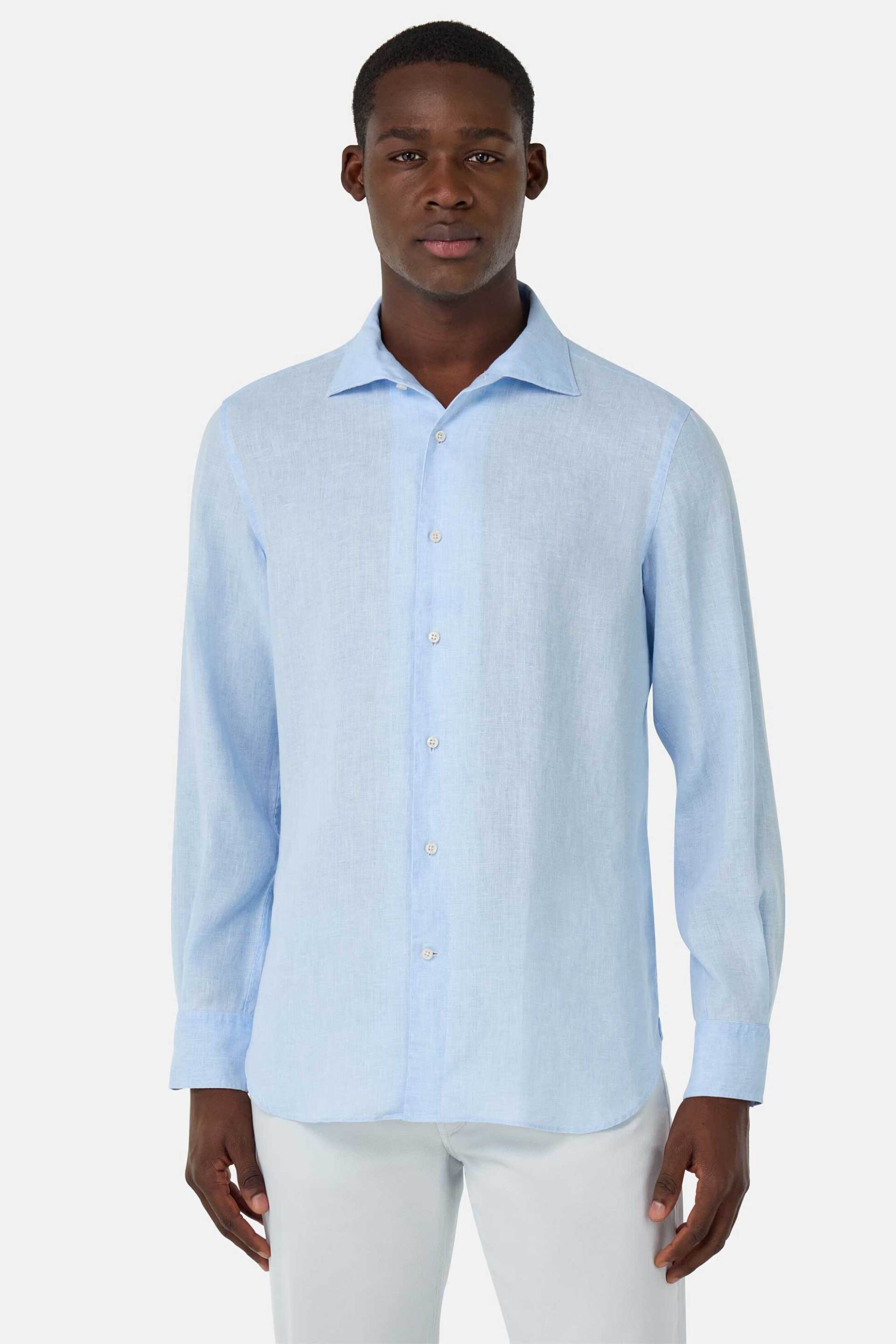 Boggi Milano ανδρικό λινό πουκάμισο Regular Fit - BO25P004705 Σιελ