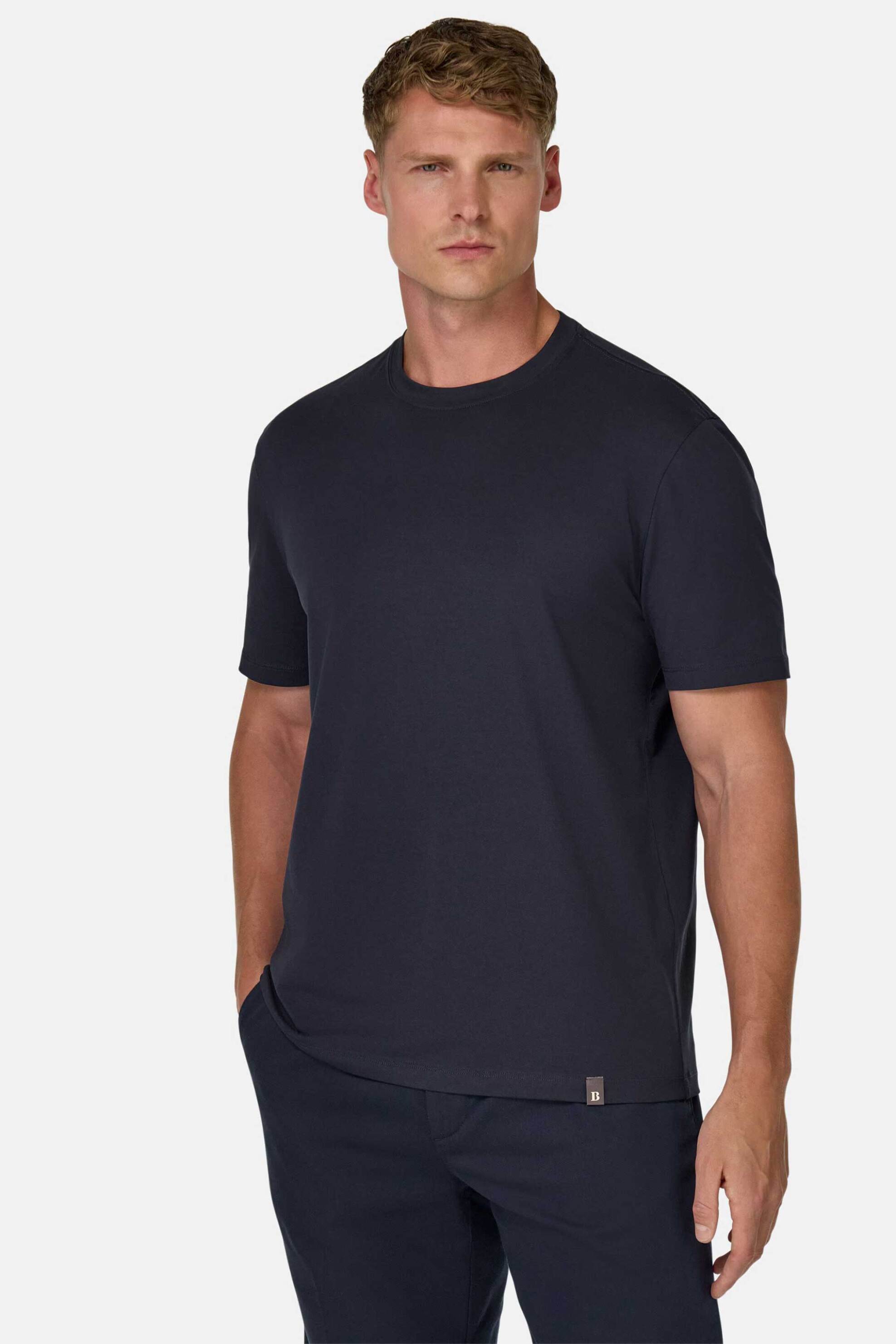 Boggi Milano ανδρικό T-shirt μονόχρωμο Regular Fit - BO25P046101 Μπλε Σκούρο