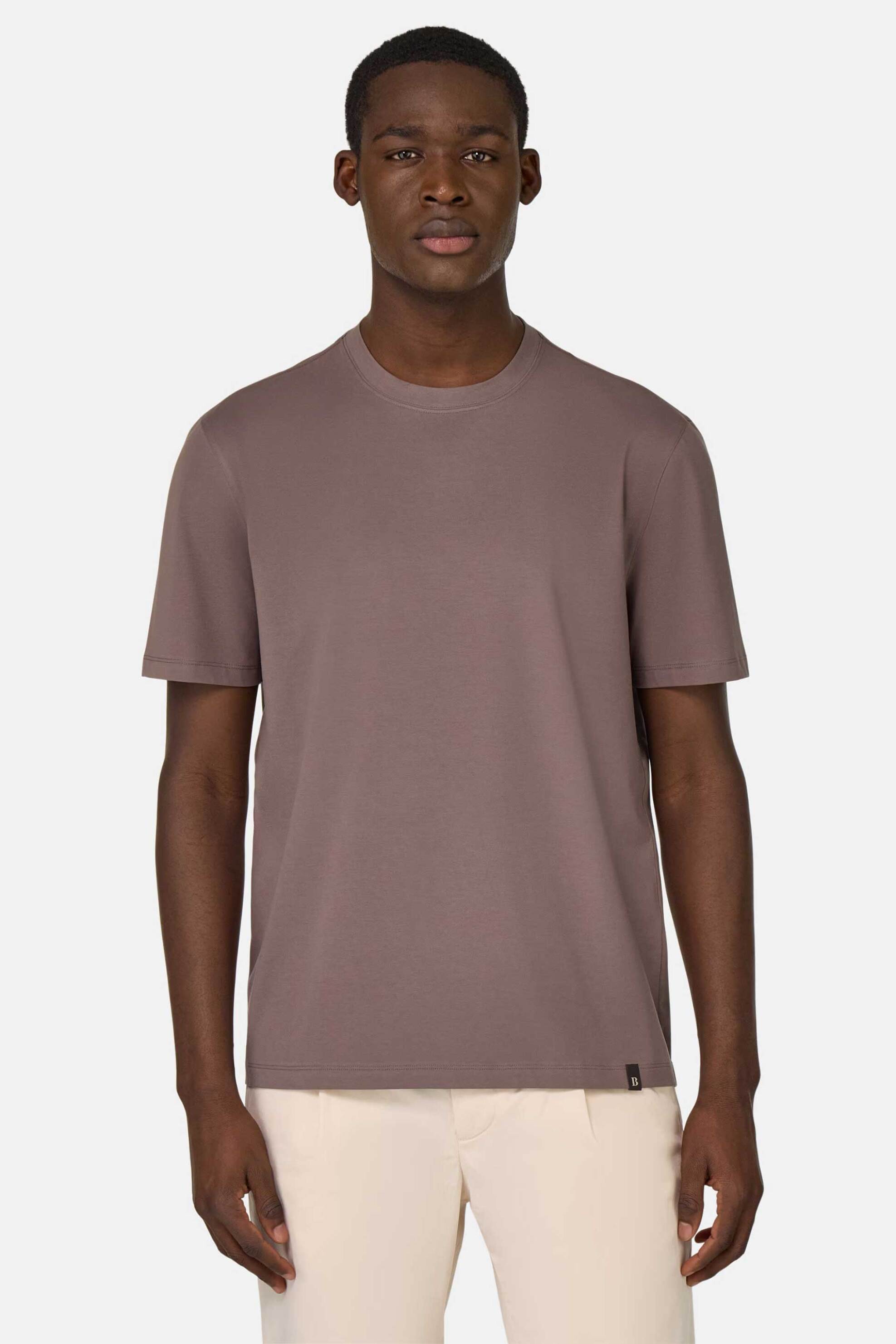 Boggi Milano ανδρικό T-shirt μονόχρωμο Regular Fit - BO25P046107 Καφέ Ανοιχτό