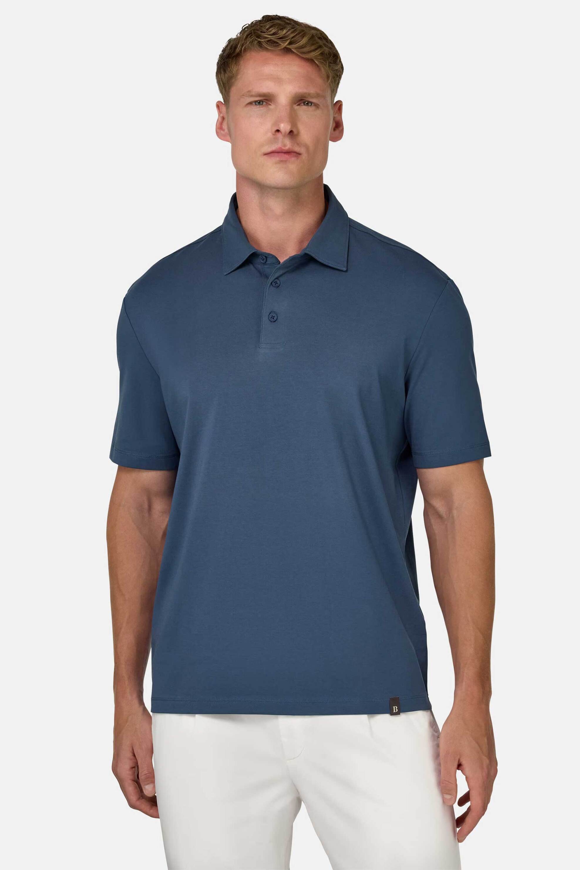 Boggi Milano ανδρική μπλούζα πόλο μονόχρωμη Regular Fit - BO25P046206 Μπλε