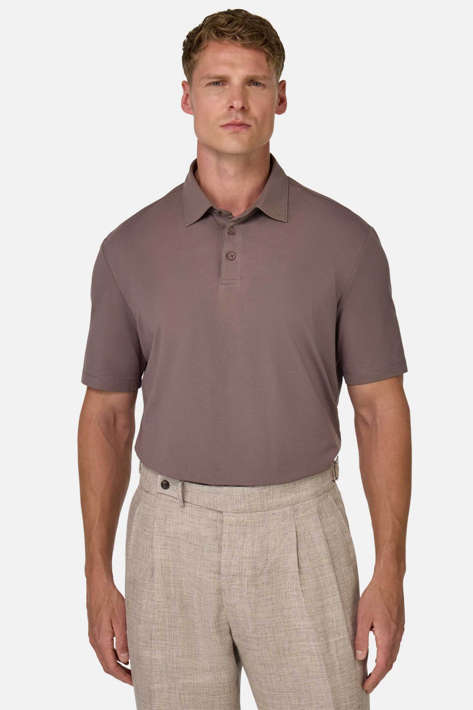 Boggi Milano ανδρική μπλούζα πόλο μονόχρωμη Regular Fit - BO25P046207 Καφέ Ανοιχτό