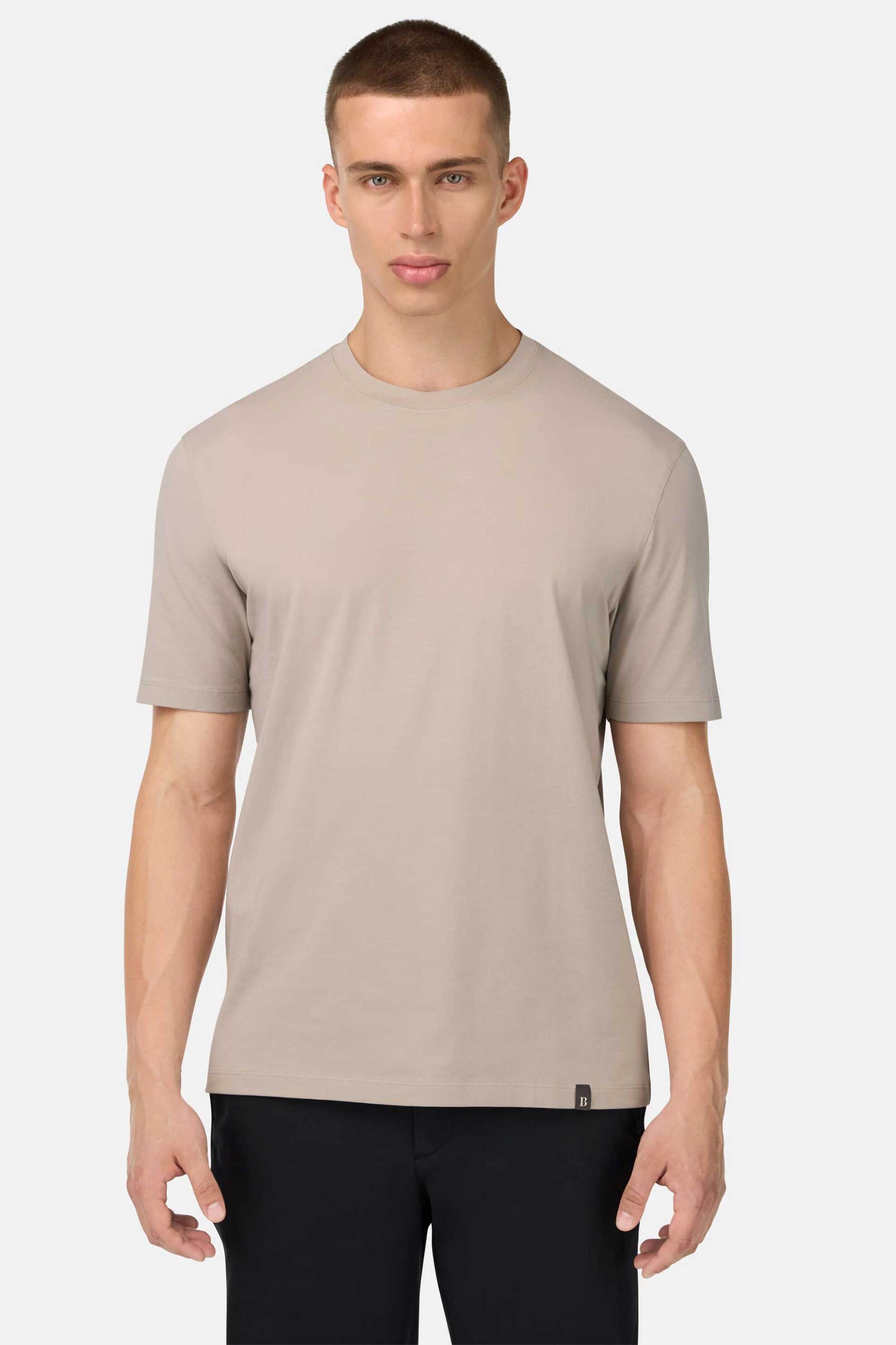 Boggi Milano ανδρικό T-shirt μονόχρωμο Regular Fit - BO25A007002 Μπεζ