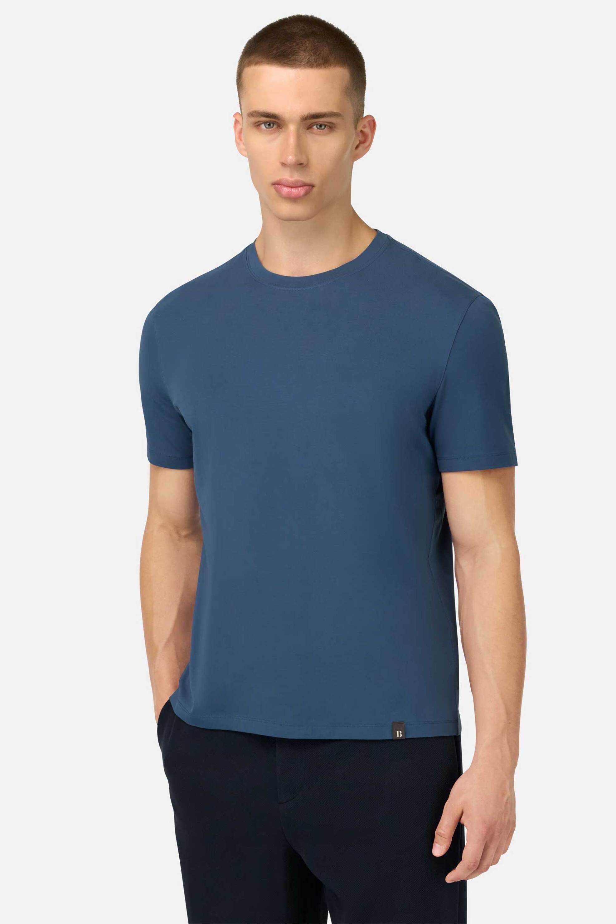 Boggi Milano ανδρικό T-shirt μονόχρωμο Regular Fit - BO25A007003 Μπλε