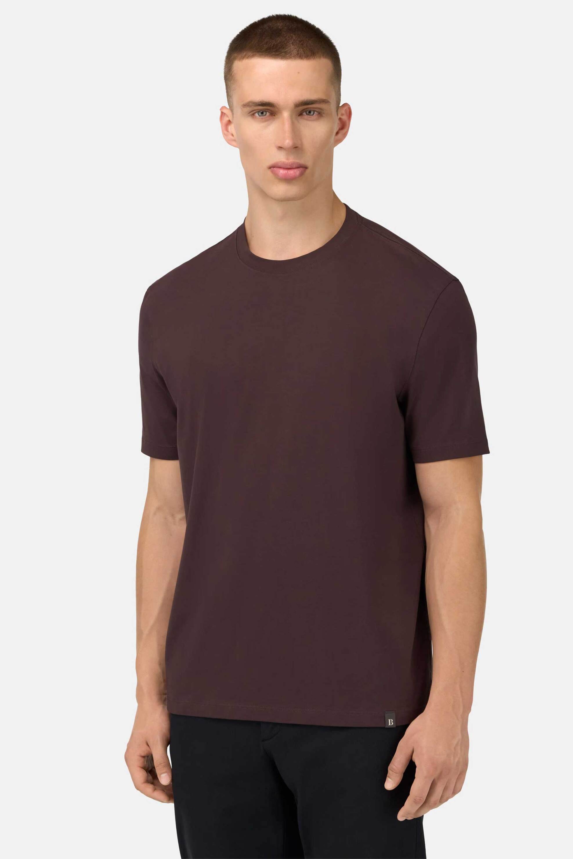 Boggi Milano ανδρικό T-shirt μονόχρωμο Regular Fit - BO25A007007 Καφέ