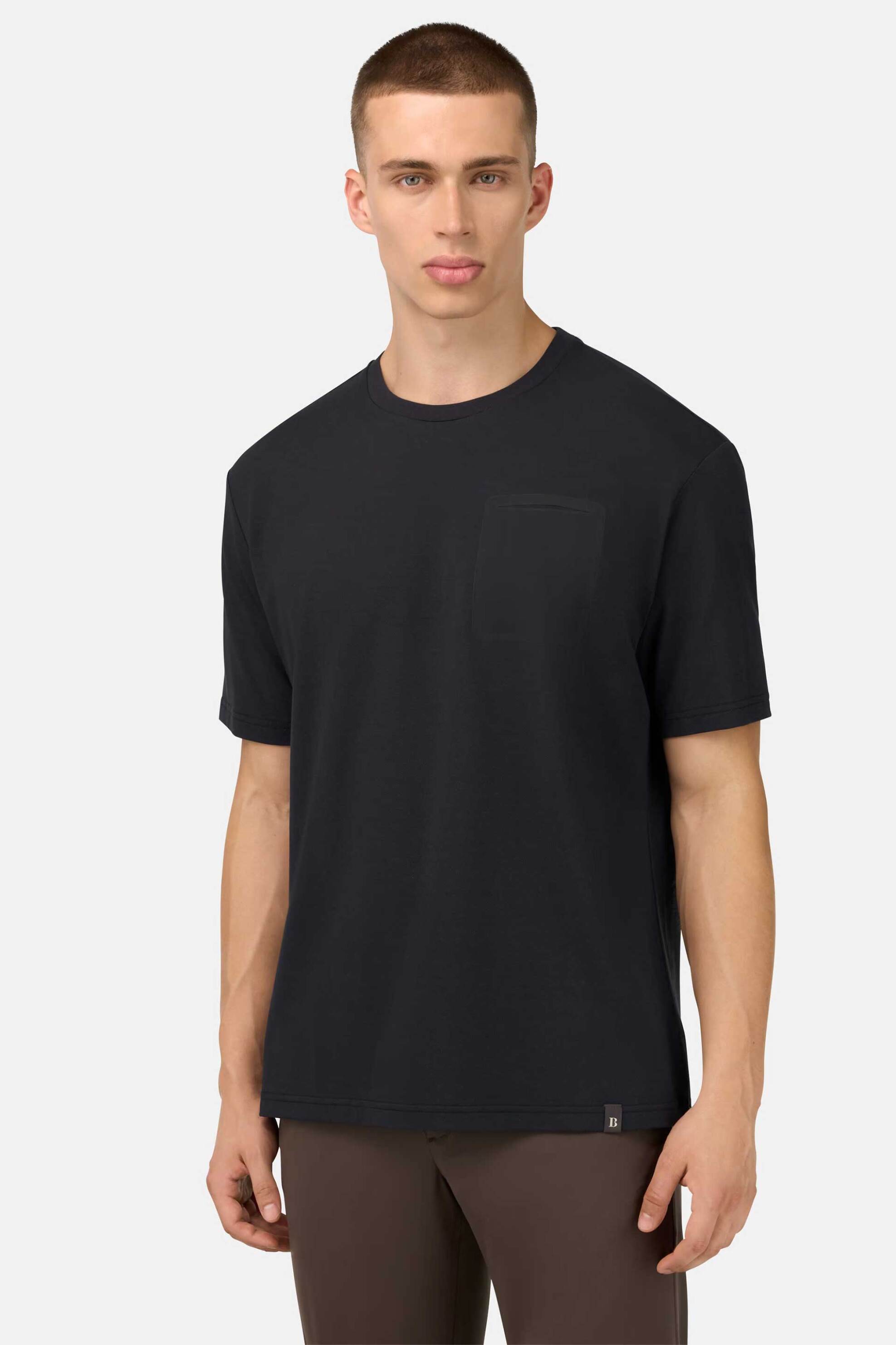 Boggi Milano ανδρικό T-shirt πικέ μονόχρωμο Relaxed Fit - BO25A052401 Μαύρο