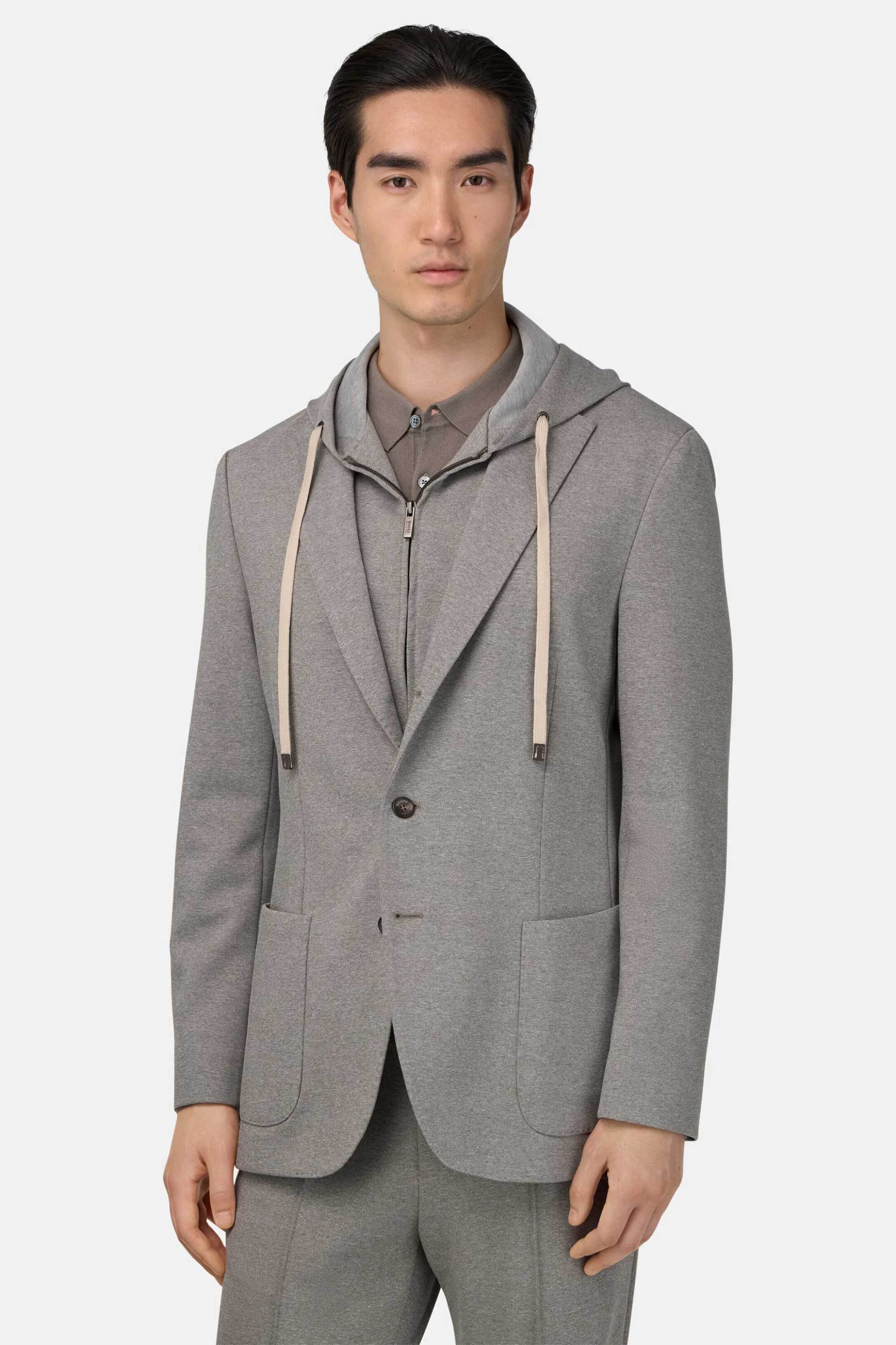 Boggi Milano ανδρικό σακάκι μονόχρωμο με κουκούλα Regular Fit - BO25A045002 Καφέ Ανοιχτό