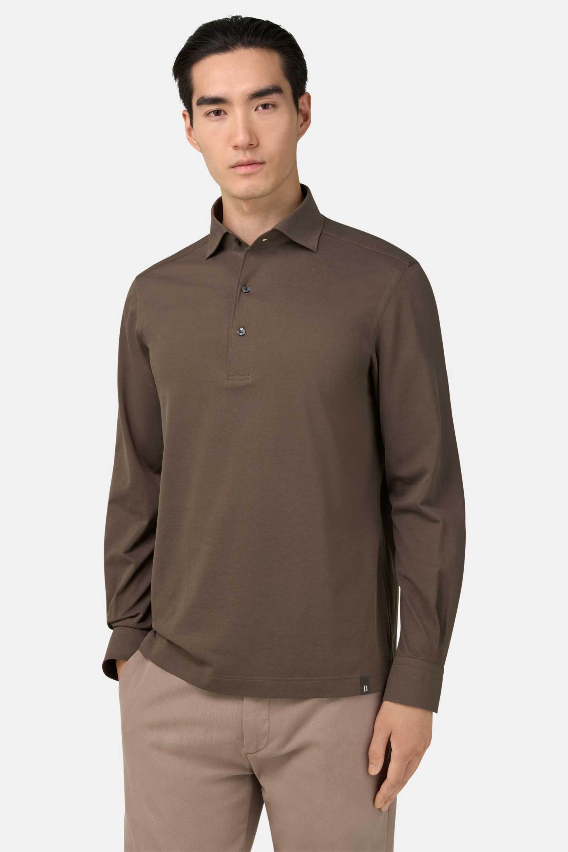Boggi Milano ανδρική μπλούζα πόλο Regular Fit - BO25A006604 Καφέ