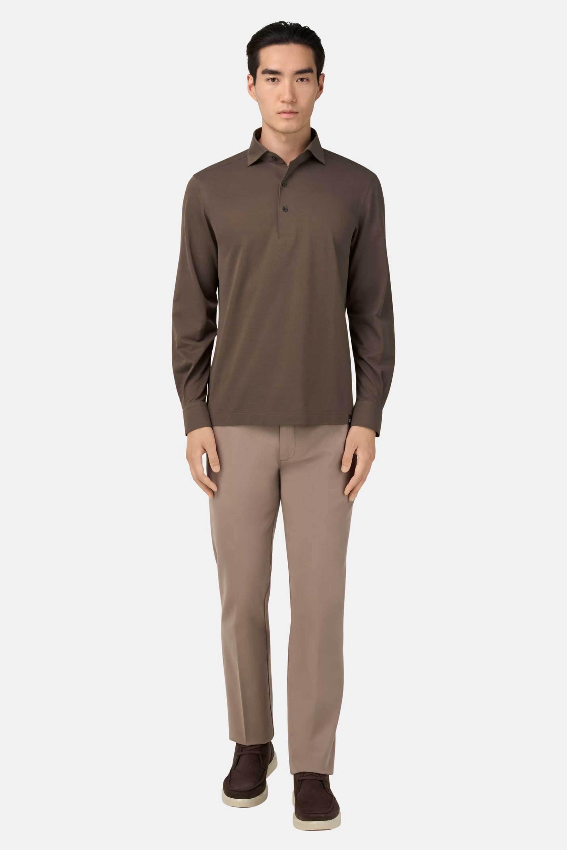 Boggi Milano ανδρική μπλούζα πόλο Regular Fit - BO25A006604 Καφέ φωτογραφία