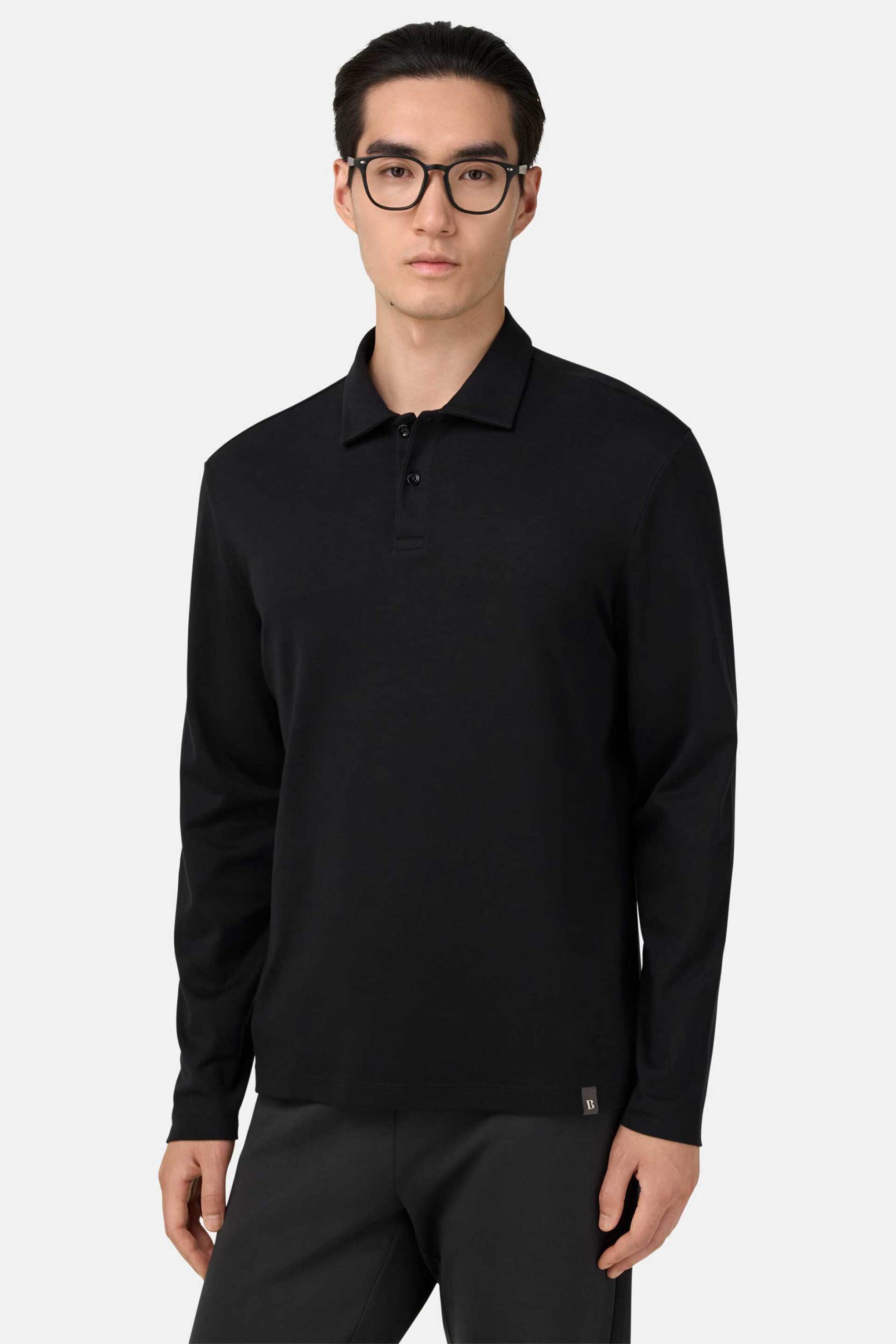 L Boggi Milano ανδρική μπλούζα πόλο Regular Fit - BO25A015202 Μαύρο