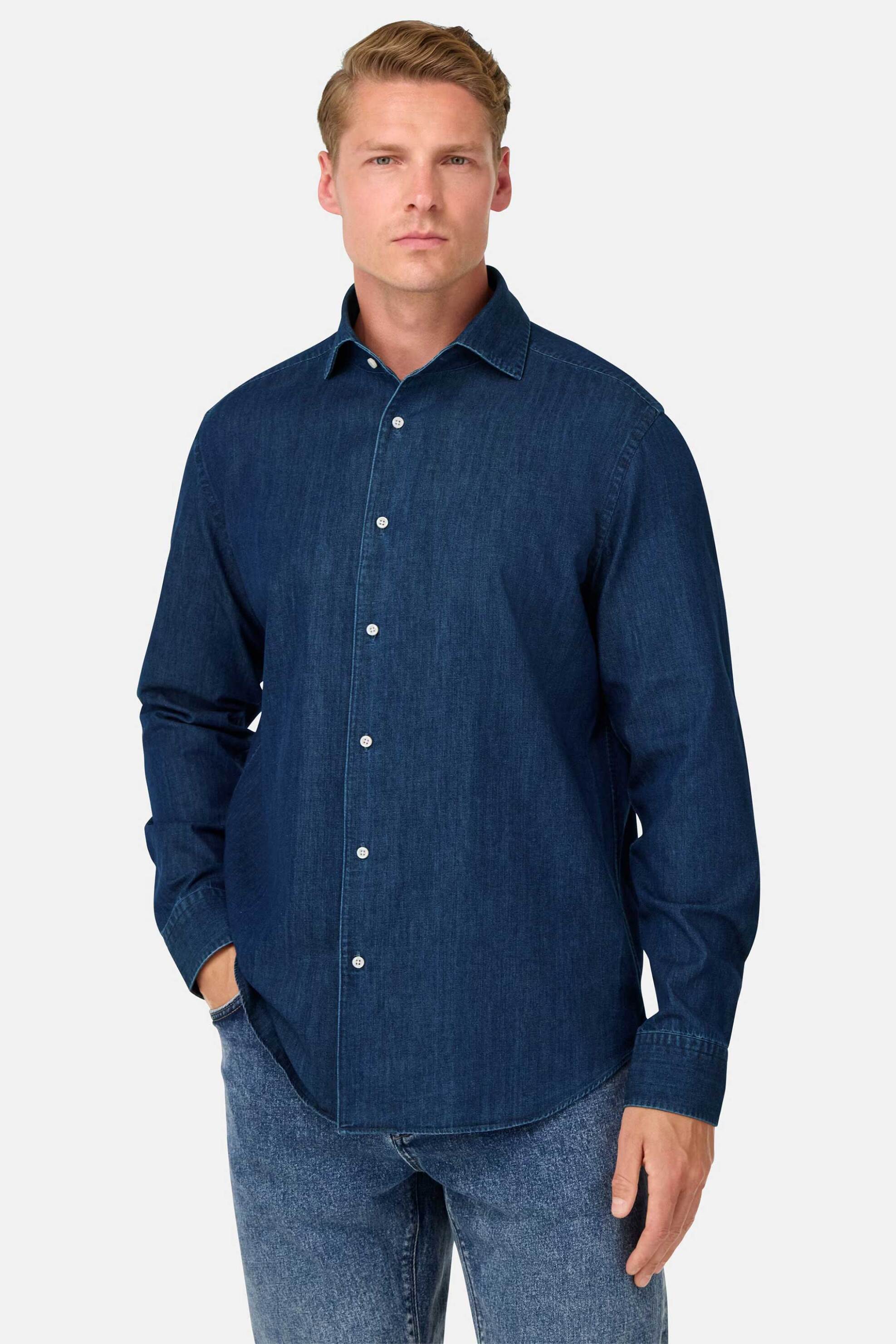 Boggi Milano ανδρικό denim πουκάμισο Regular Fit - BO25A063801 Denim Blue Σκούρο