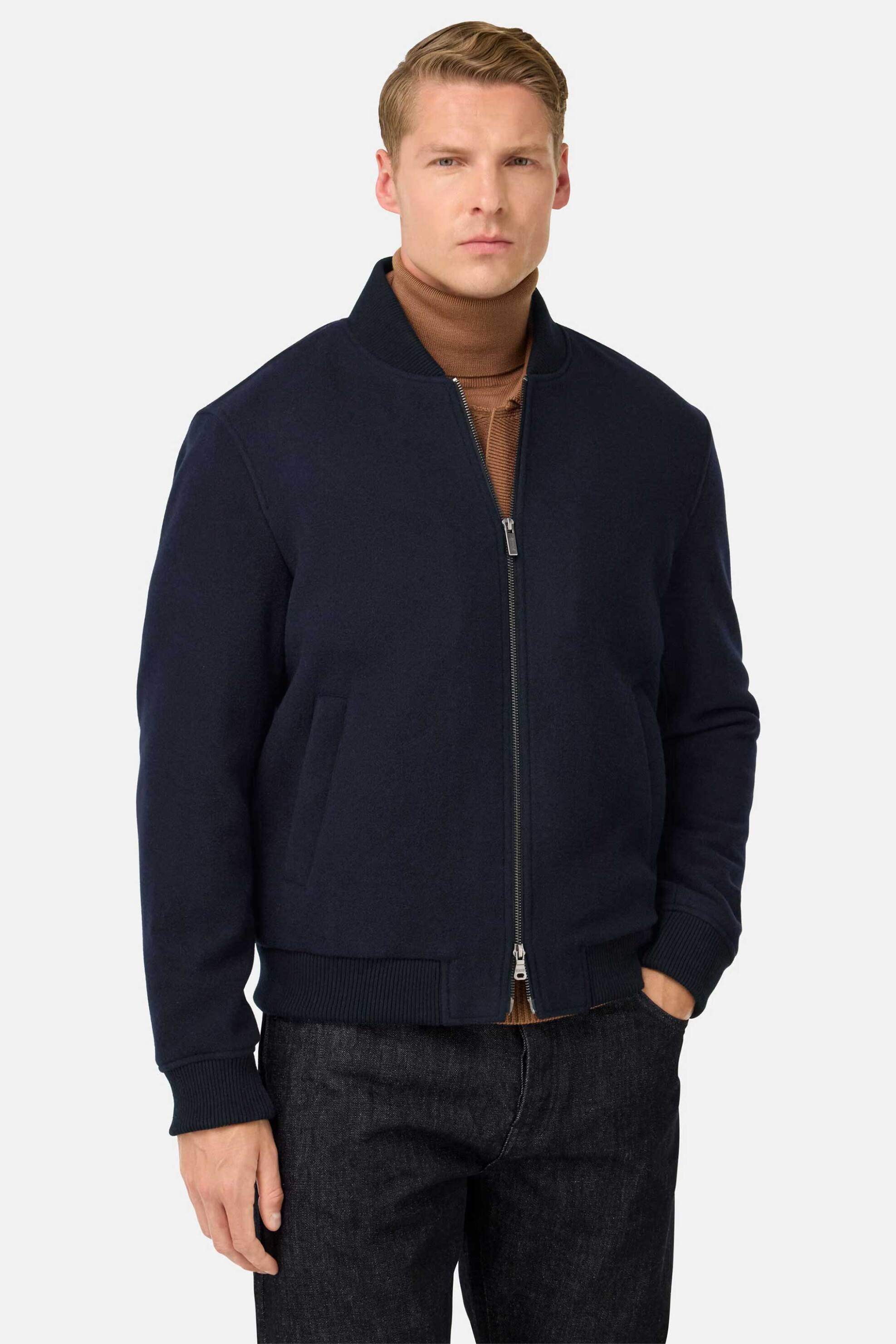 Boggi Milano ανδρική μάλλινη ζακέτα μονόχρωμη Regular Fit - BO25A101301 Μπλε Σκούρο