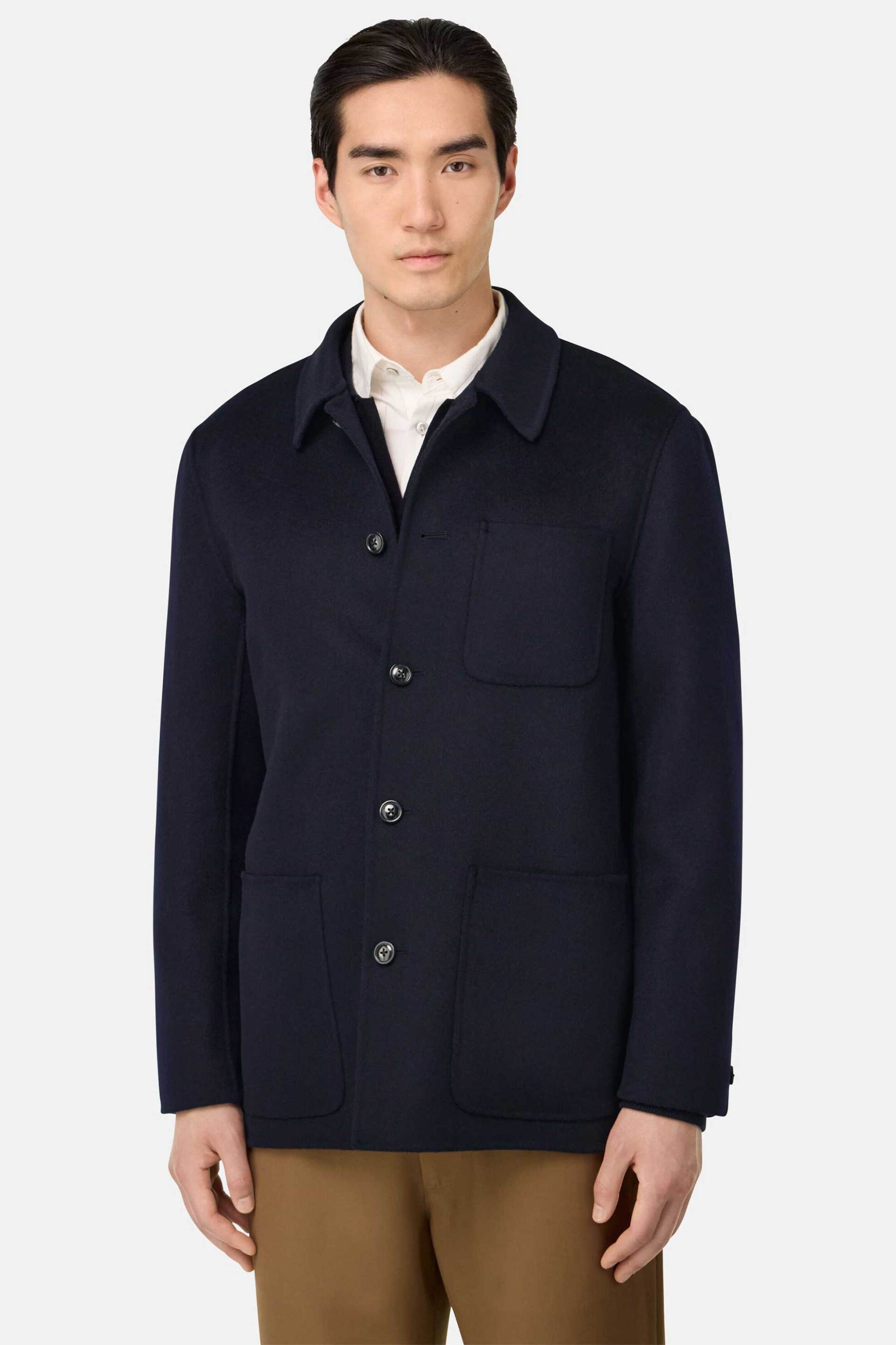 Boggi Milano ανδρικό μάλλινο jacket μονόχρωμο - BO25A018801 Μπλε Σκούρο