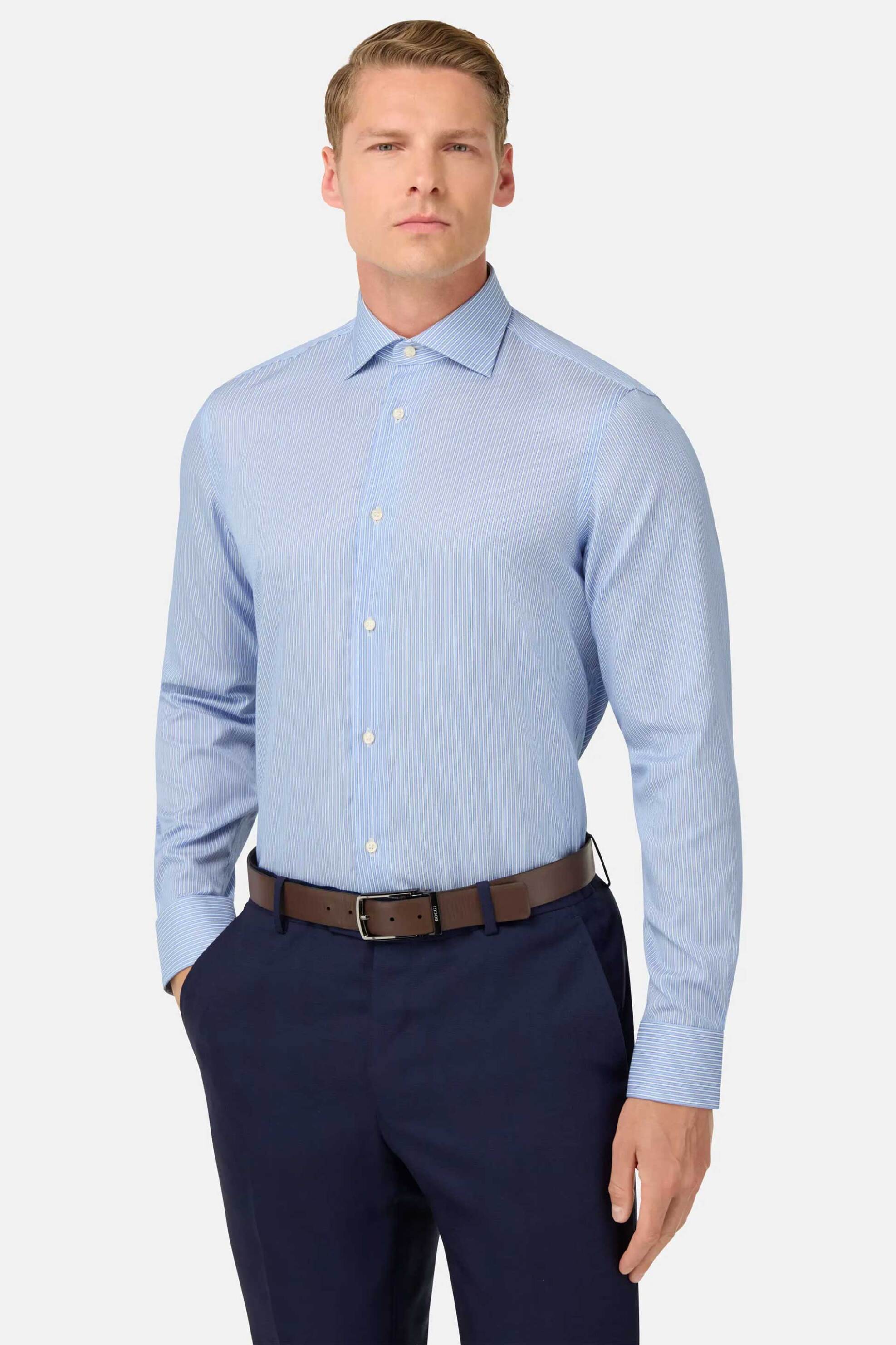 Boggi Milano ανδρικό πουκάμισο με ριγέ σχέδιο Slim Fit - BO25A040001 Σιελ