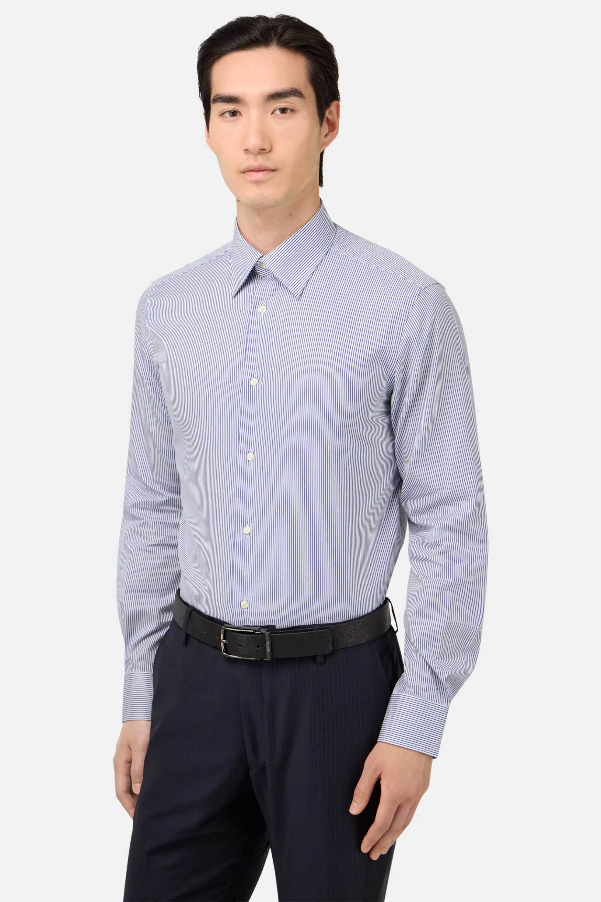 Boggi Milano ανδρικό πουκάμισο με ριγέ σχέδιο Regular Fit - BO25A042201 Μπλε Σκούρο
