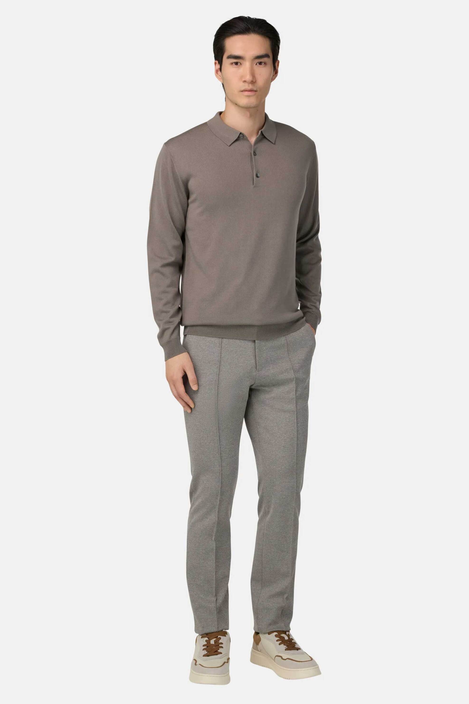 Boggi Milano ανδρικό παντελόνι μονόχρωμο με ελαστική μέση Regular Fit - BO25A043602 Taupe