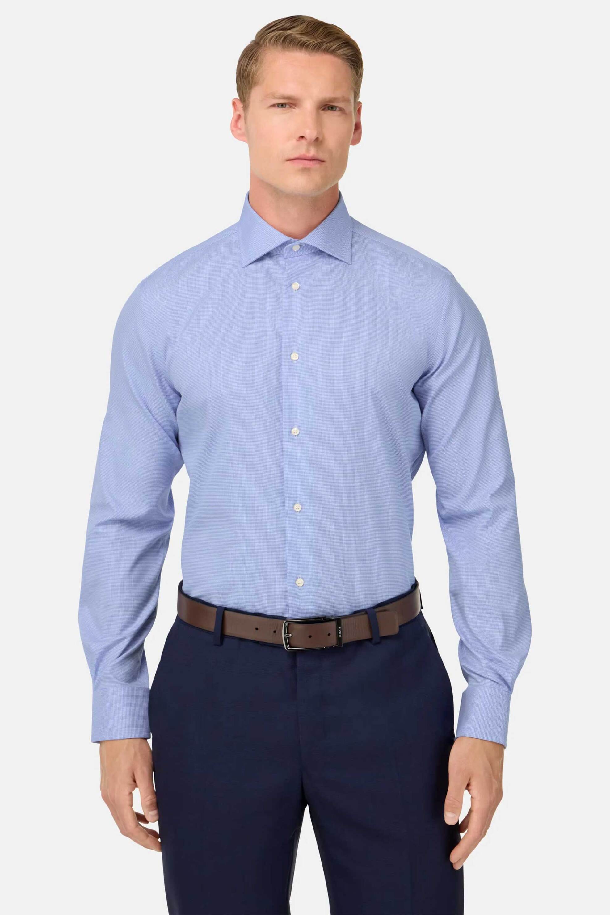 Boggi Milano ανδρικό πουκάμισο μονόχρωμο Regular Fit - BO25A039401 Σιελ