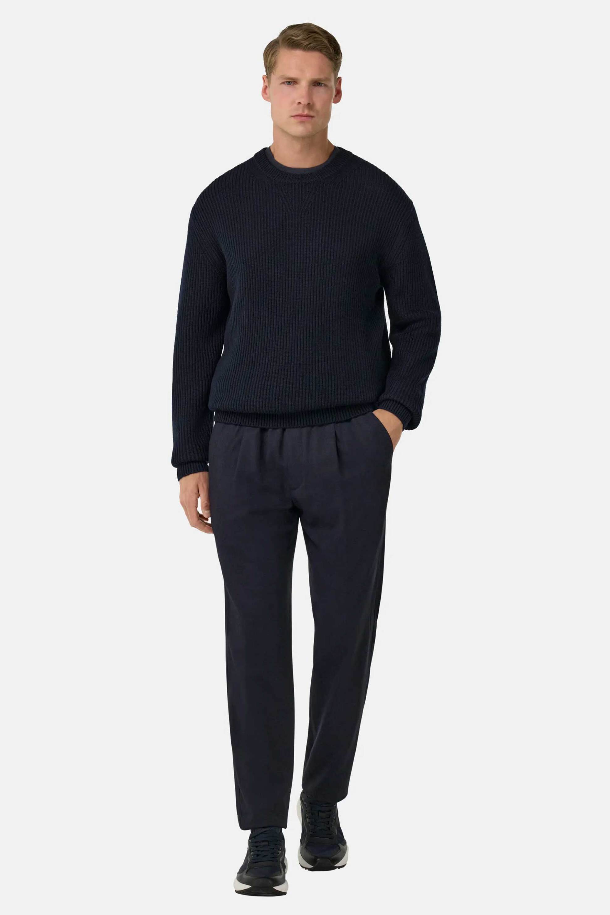 BOGGI MILANO Boggi Milano ανδρικό μάλλινο παντελόνι με ελαστική μέση Tappered Fit - BO25A084101 Μπλε Σκούρο