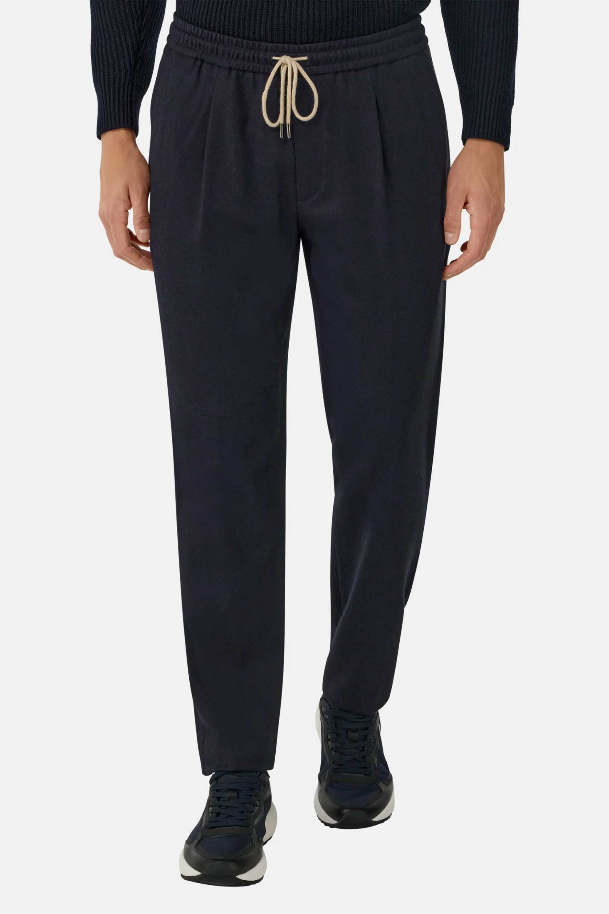 Boggi Milano ανδρικό μάλλινο παντελόνι με ελαστική μέση Tappered Fit - BO25A084101 Μπλε Σκούρο φωτογραφία