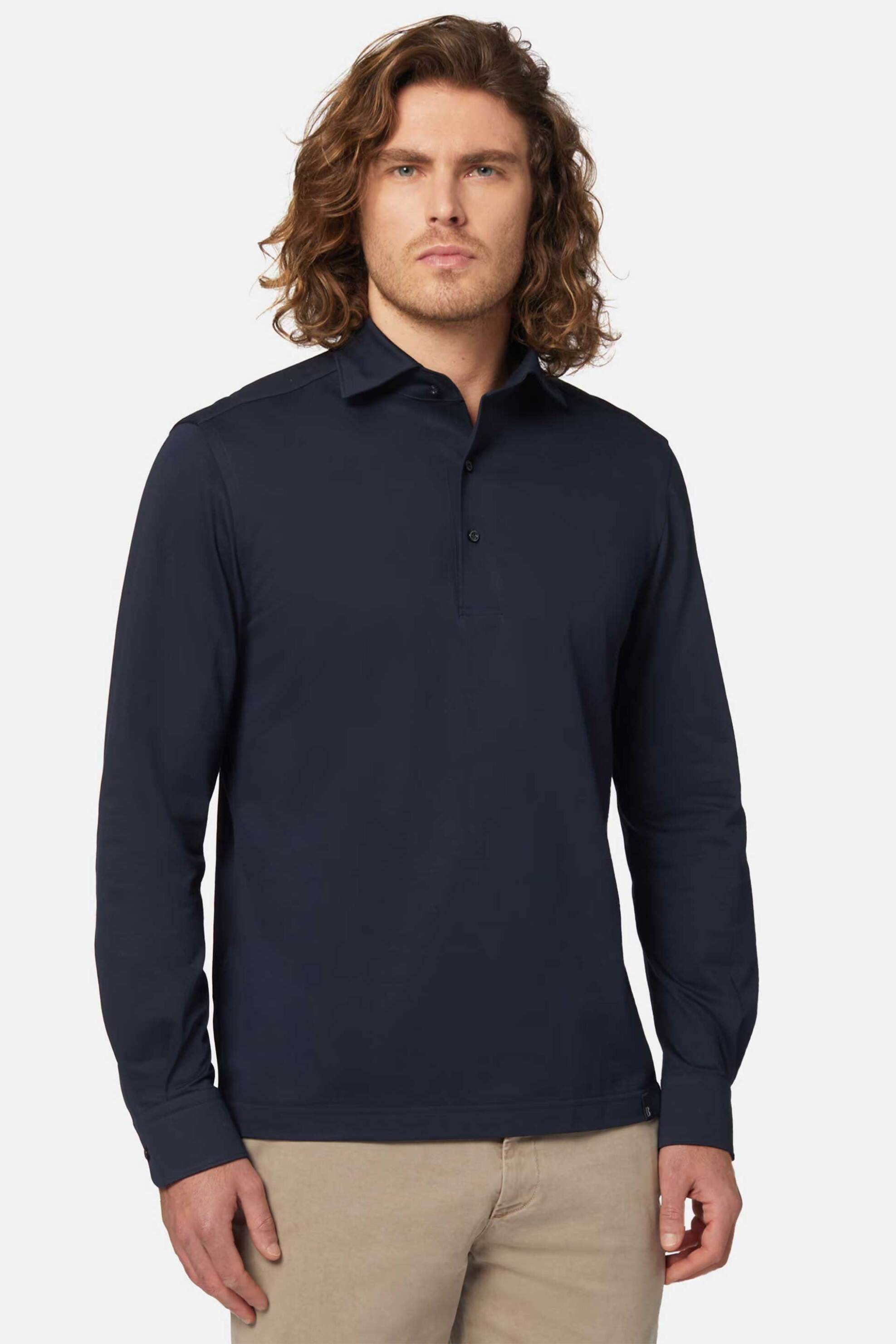Boggi Milano ανδρική μπλούζα πόλο μονόχρωμη Regular Fit - BO23C001004 Μπλε Σκούρο