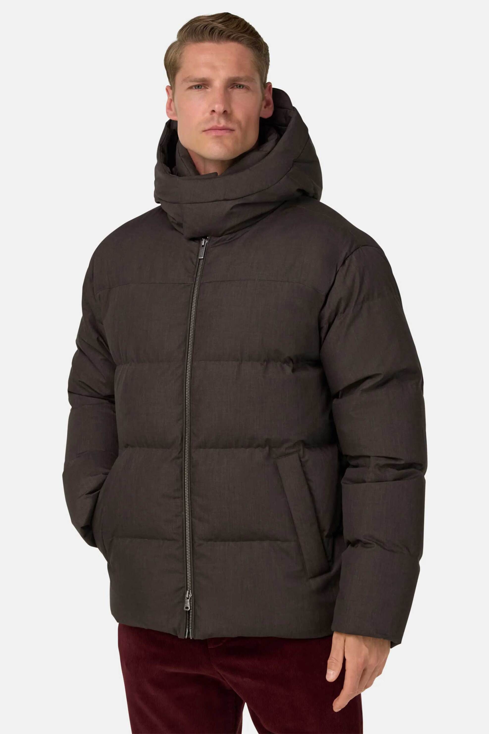 Boggi Milano ανδρικό μπουφάν μονόχρωμο με καπιτονέ σχέδιο και κουκούλα - BO25A012003 Καφέ