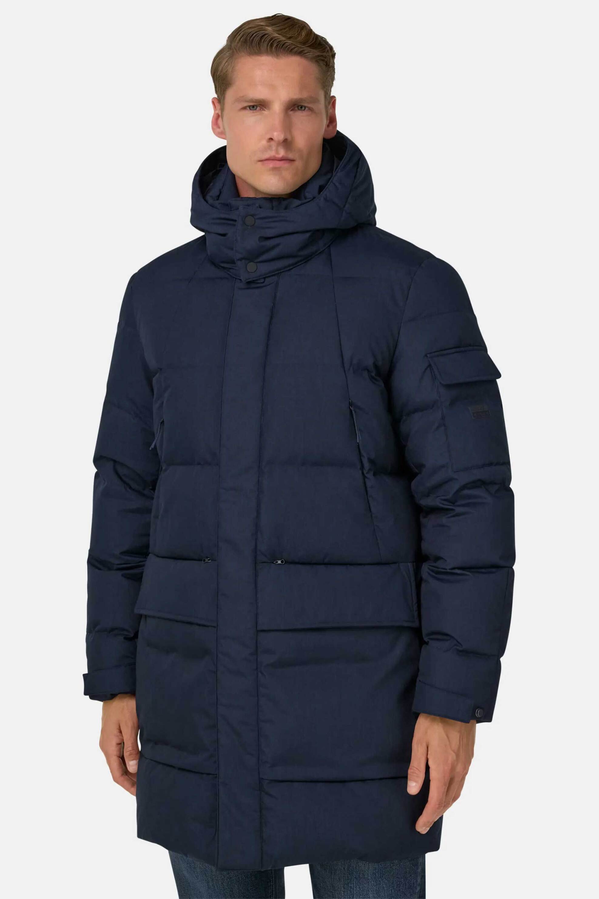 Boggi Milano ανδρικό μπουφάν παρκά μονόχρωμο με καπιτονέ σχέδιο και κουκούλα - BO25A012801 Μπλε Σκούρο