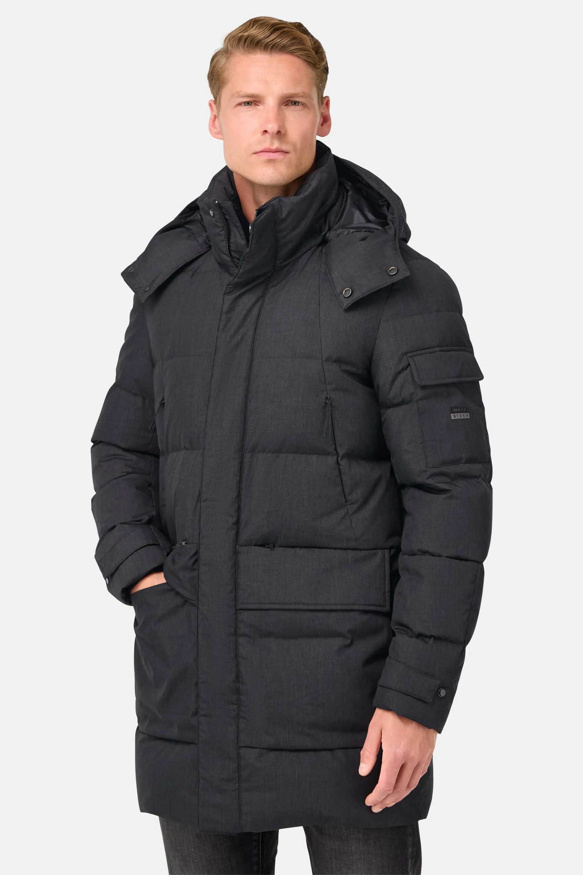 Boggi Milano ανδρικό μπουφάν παρκά μονόχρωμο με καπιτονέ σχέδιο και κουκούλα - BO25A012802 Ανθρακί