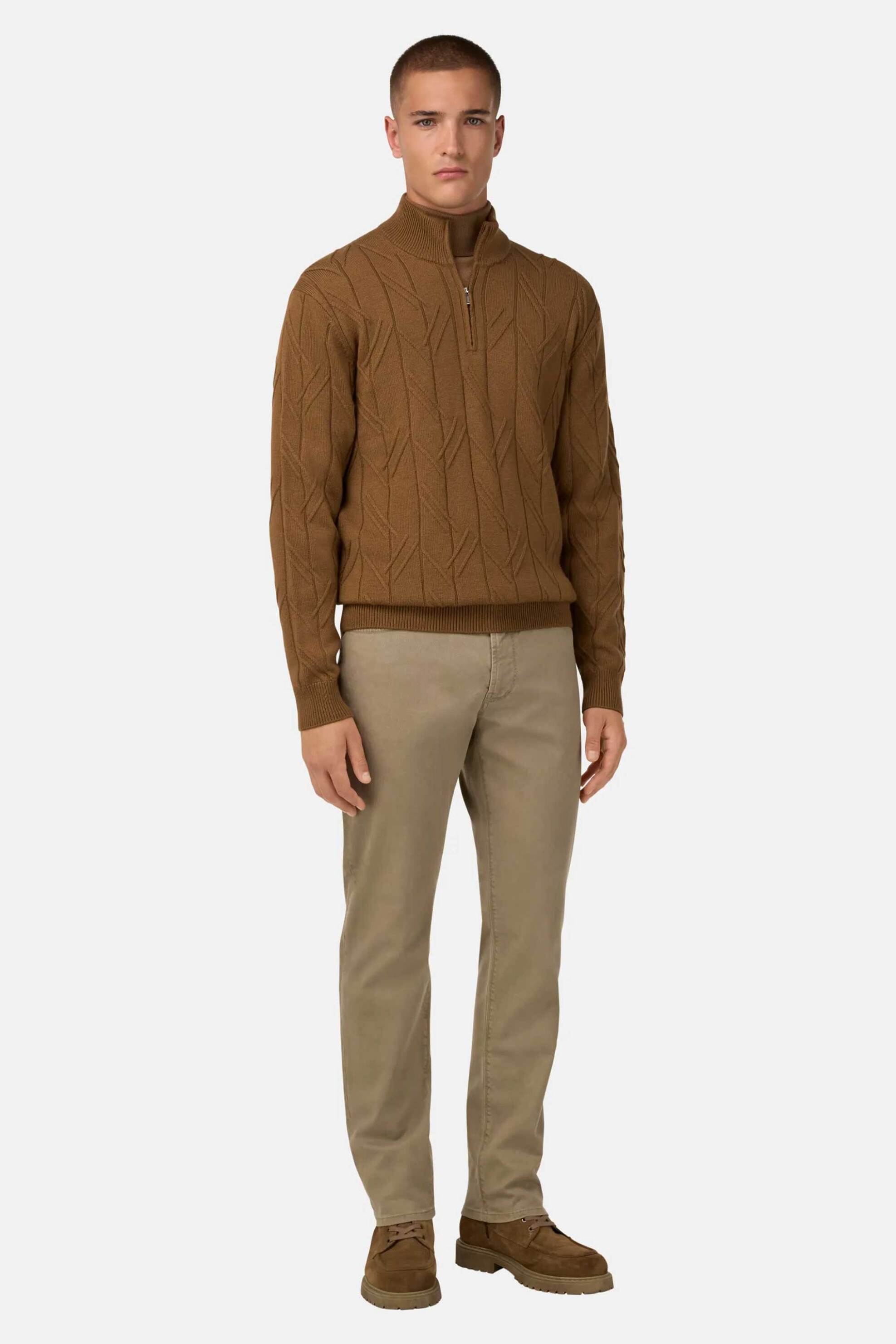 Boggi Milano ανδρικό τζιν παντελόνι πεντάτσεπο Regular Fit - BO25A014303 Καφέ Ανοιχτό