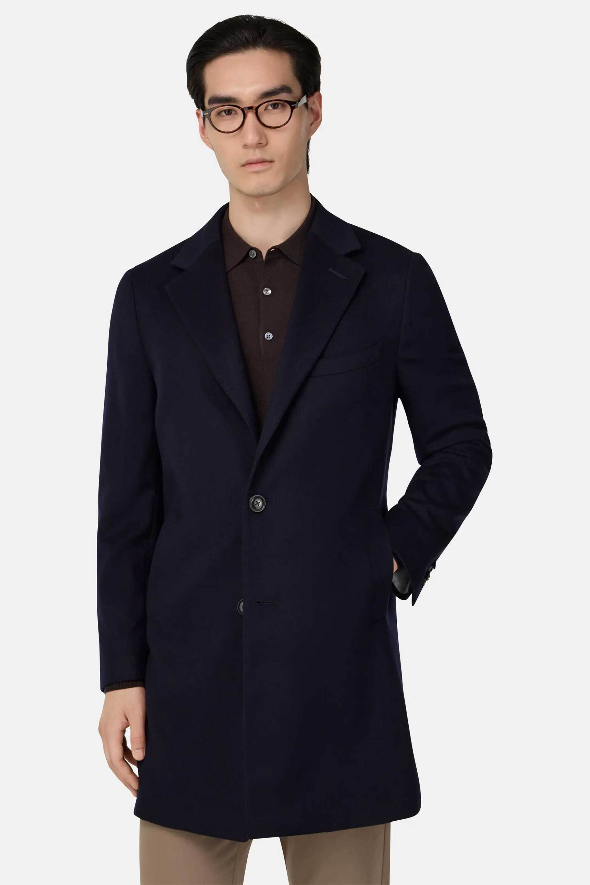 Boggi Milano ανδρικό παλτό μονόχρωμο - BO25A015007 Μπλε Σκούρο