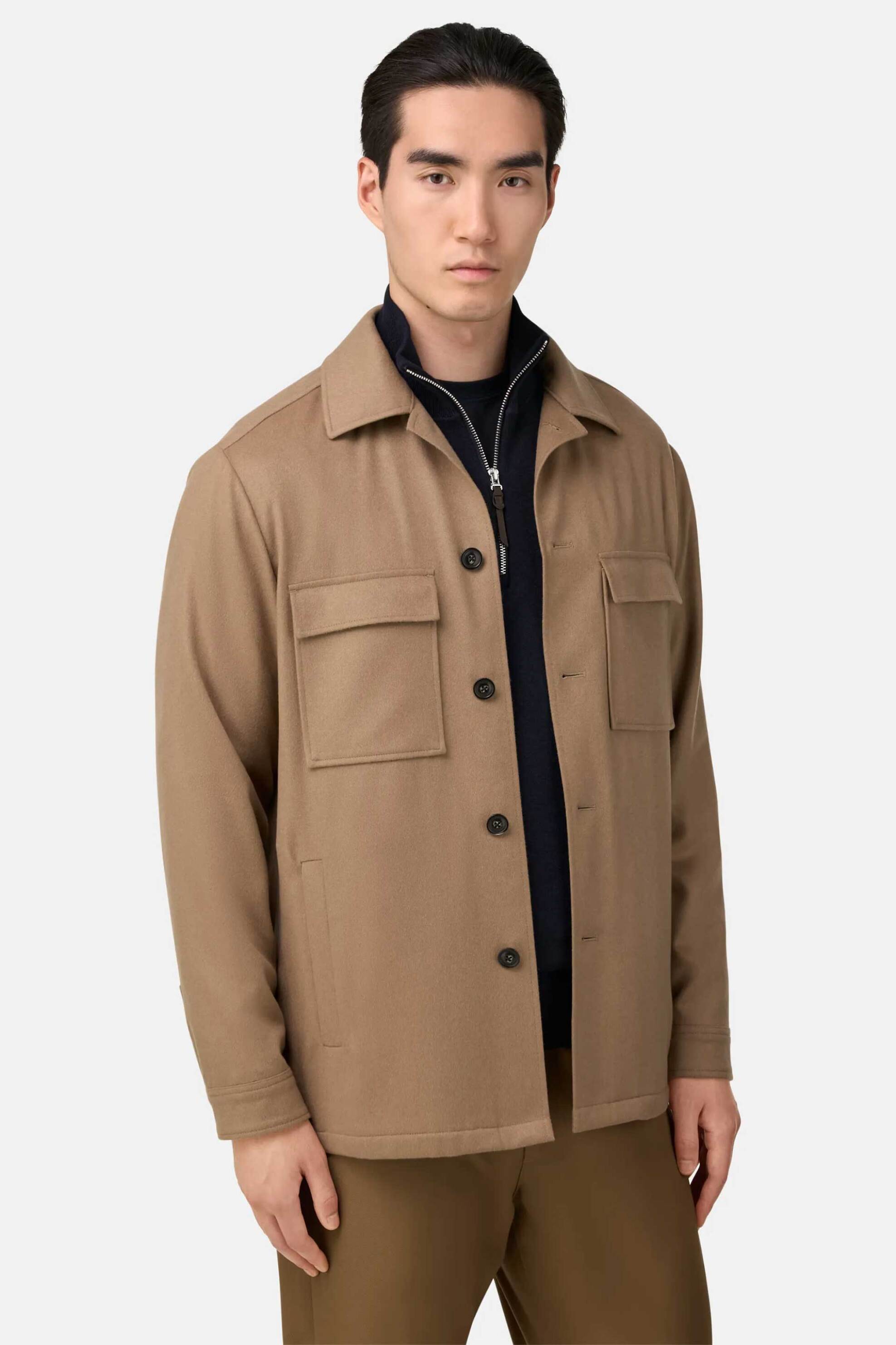 Boggi Milano ανδρικό overshirt με κασμίρι μονόχρωμο - BO25A029701 Μπεζ