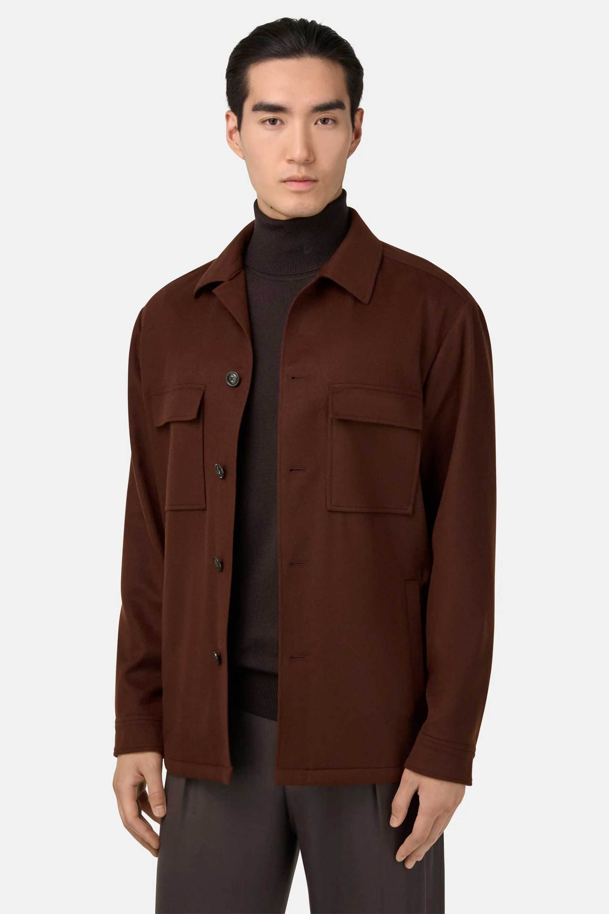 Boggi Milano ανδρικό overshirt με κασμίρι μονόχρωμο - BO25A029706 Μπορντό